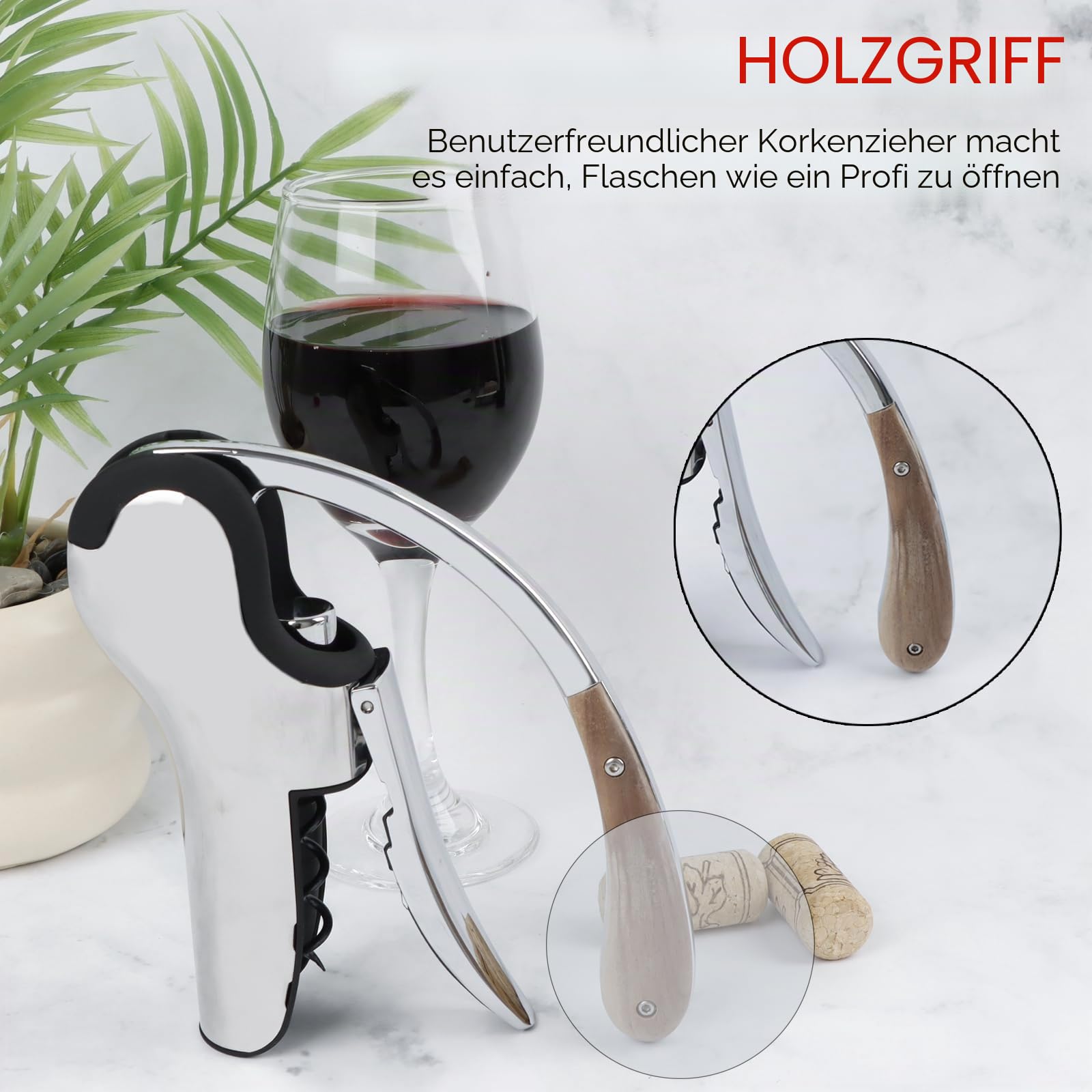 KAYCROWN Weinflaschenöffner aus Edelstahl, vertikaler Hebel-Korkenzieher mit integriertem Folienschneider-Design, manueller Handkorkenzieher mit ergonomischer Hebelpumpe