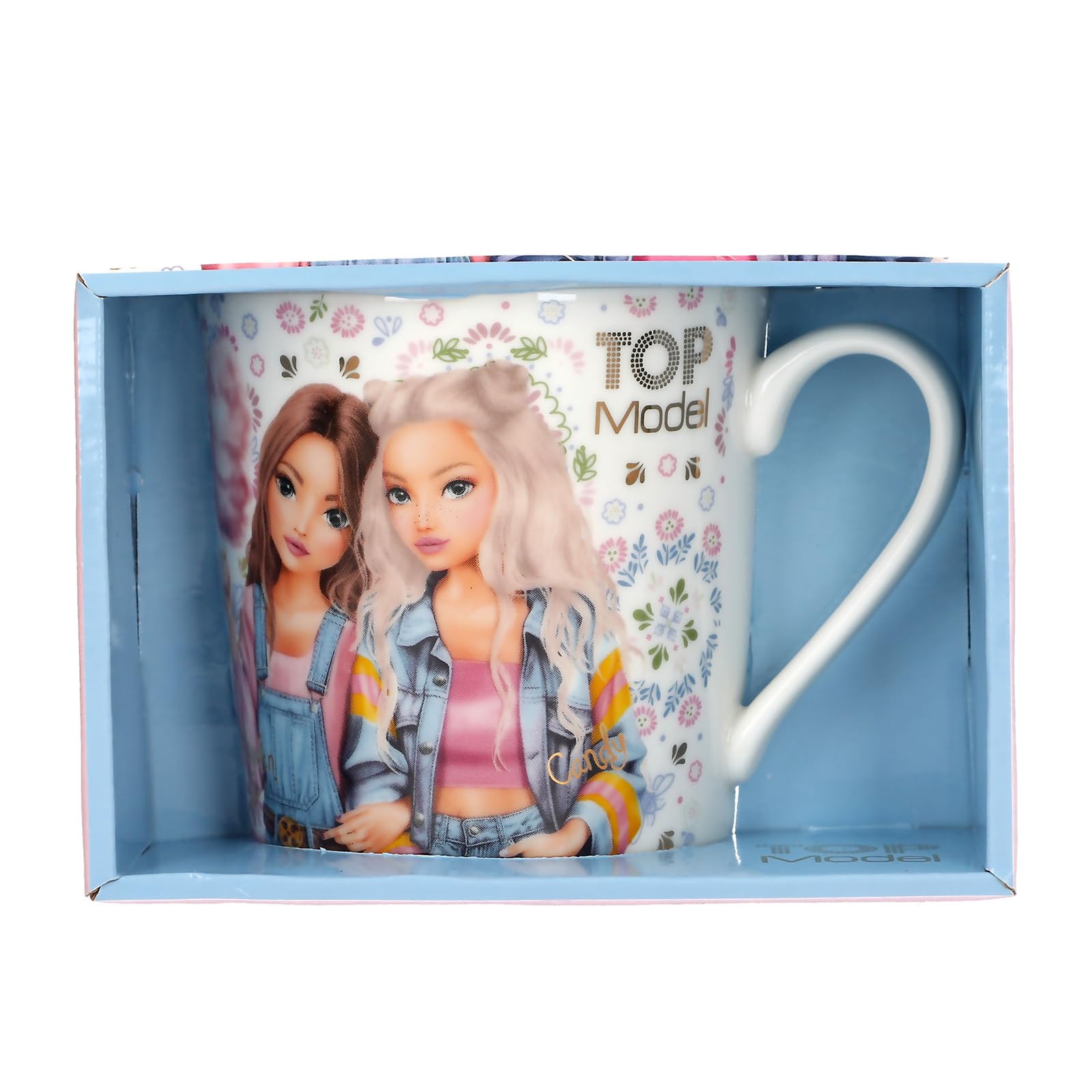 Depesche TOPModel Festival Fun 13924 Mug in White with Model Motifs, Mandala Pattern and Flowers, Porcelain Drinking Cup, Capacity Approx. 300 ml