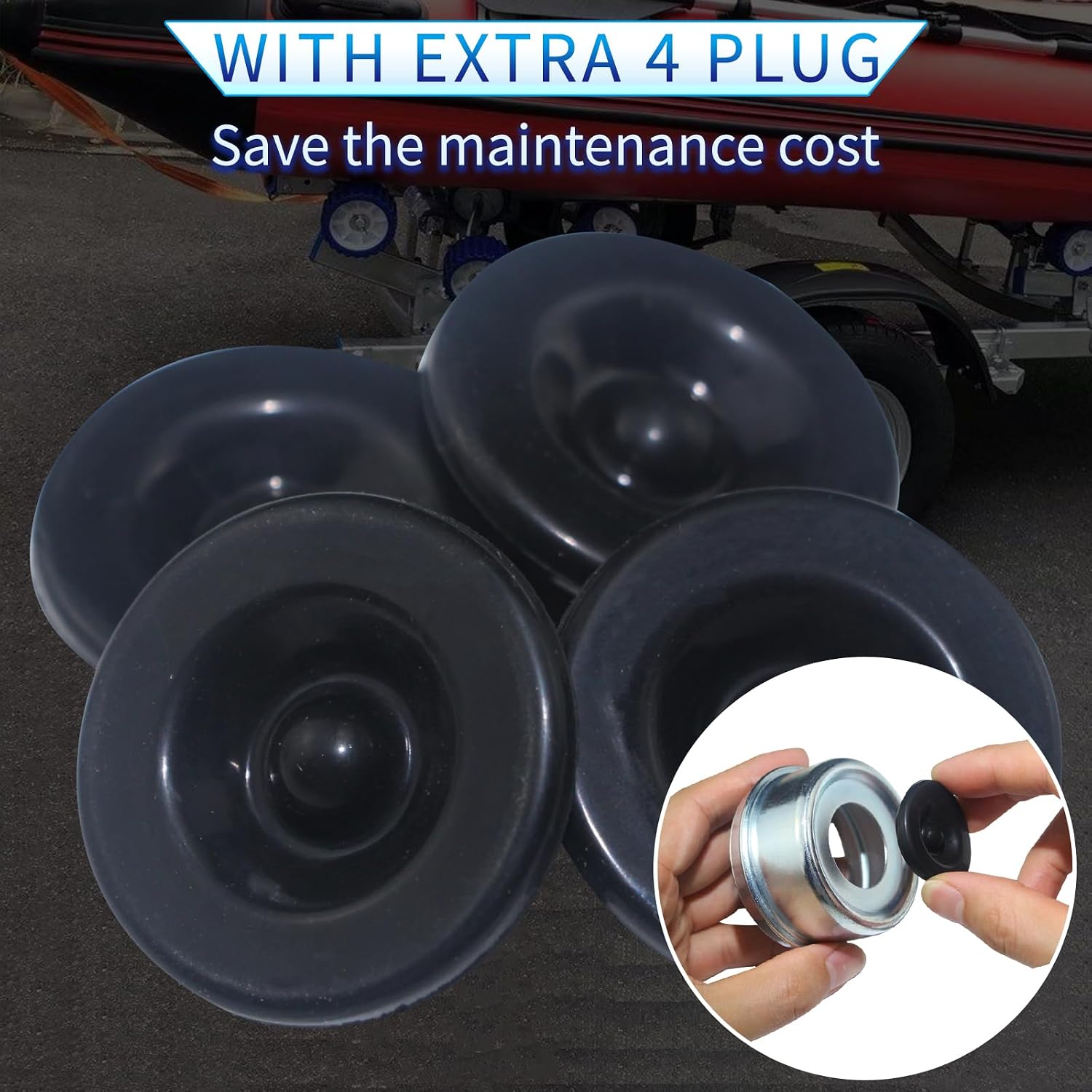 4PCS 2.44" Trailer Hub Dust Caps, Trailer Axle Wheel Bearing Dust Cap Cup Grease Cover with Extra 4 Rubber Plugs, Hub Caps for Most 5200 to 6000 Pound Axles Dexter EZ Lube Trailer Camper RV