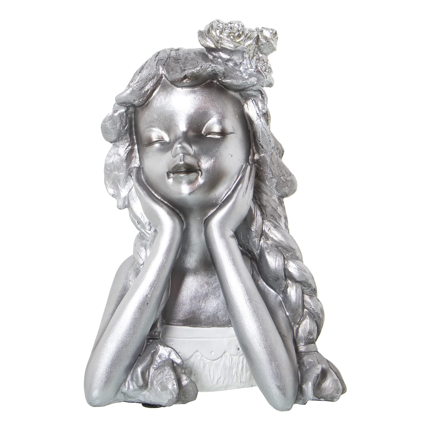Statue de fille argentée en résine de 26 cm pour décoration intérieure moderne