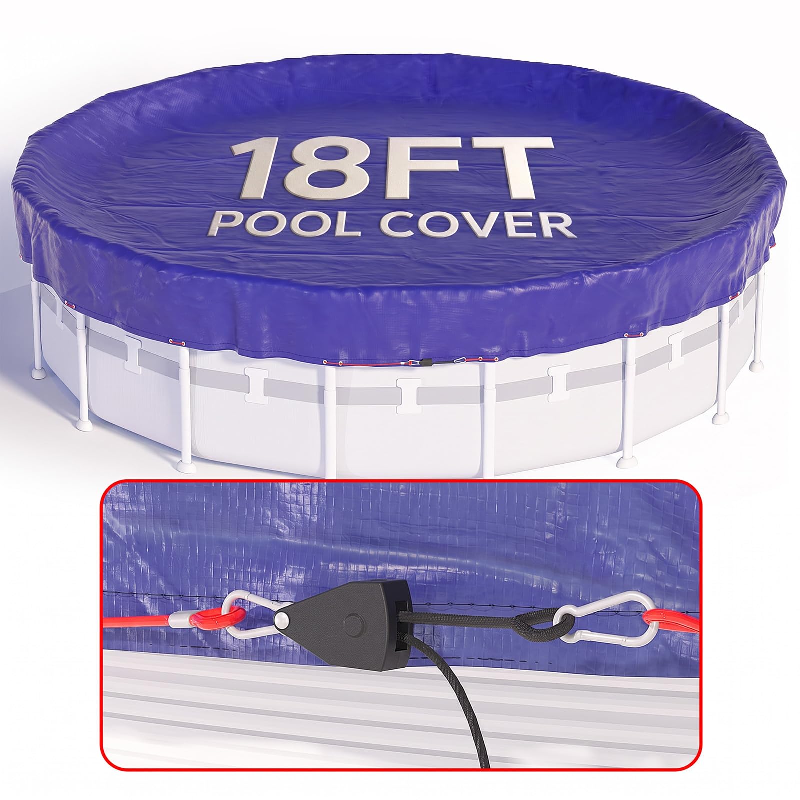 18 FT Round Winter Pool Cover for Above Ground Pools, Cable and Pulley
