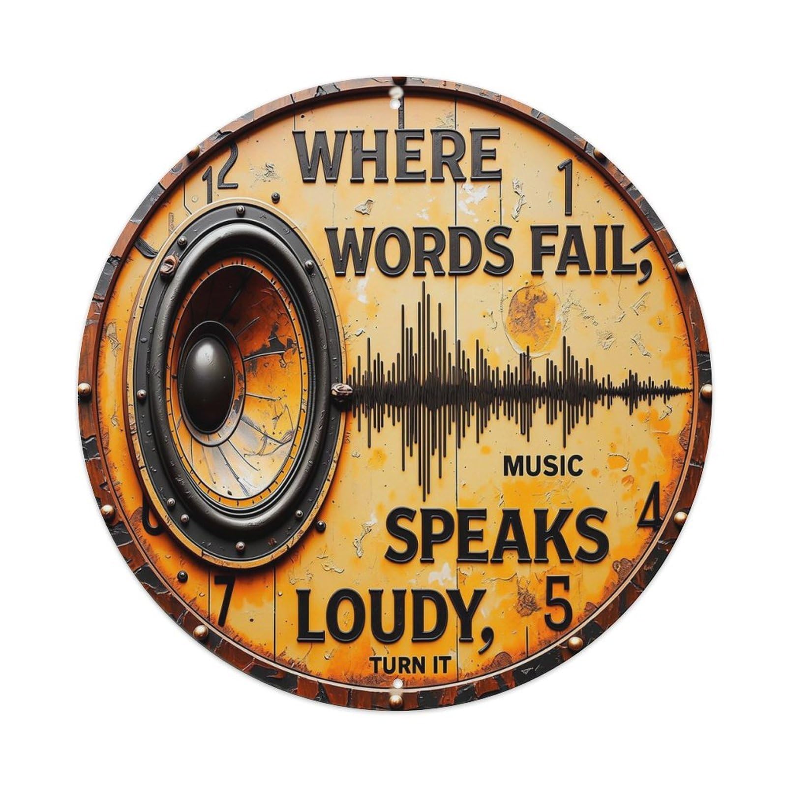 Jdyaojiesheng Vintage Where Words Fail Music Speaks Loudly Round Tin Sign Retro Metal Wall Decor Metal Poster, Home Bar Garage Farmhouse Cafe Wall Art Decoration 8X8inch