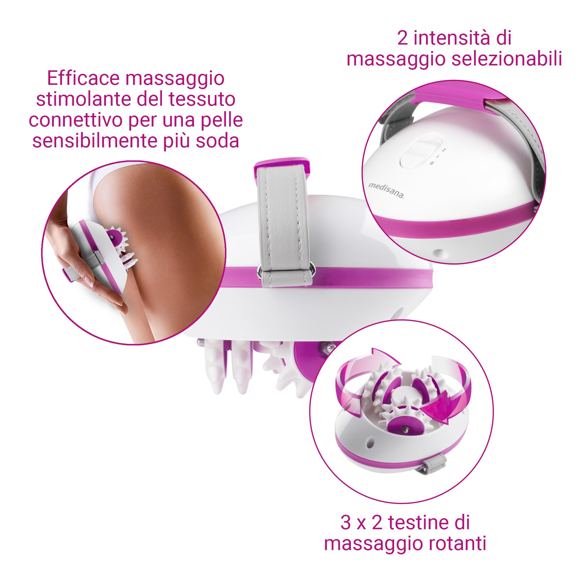 medisana AC 850 Massaggiatore di cellulite per una pelle più soda, automassaggio con 6 rulli massaggianti rotanti e 2 intensità di massaggio
