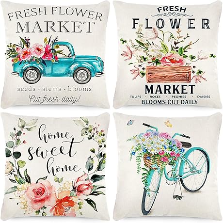 Spring Designs - Set of 4 Decorative Farmhouse Pillow Covers for Your Home
