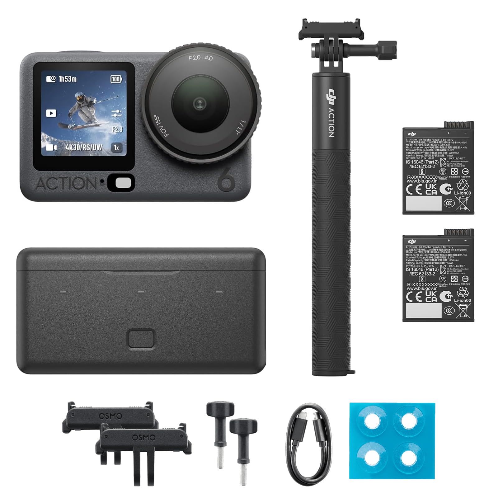 DJI Osmo Action 6 Pack Esencial, cámara de acción con Sensor Cuadrado de 1/1.1 Pulgadas, Apertura Variable, Resistente al frío, batería de 4 Horas, cámara de acción 4K Ideal para Uso Diario