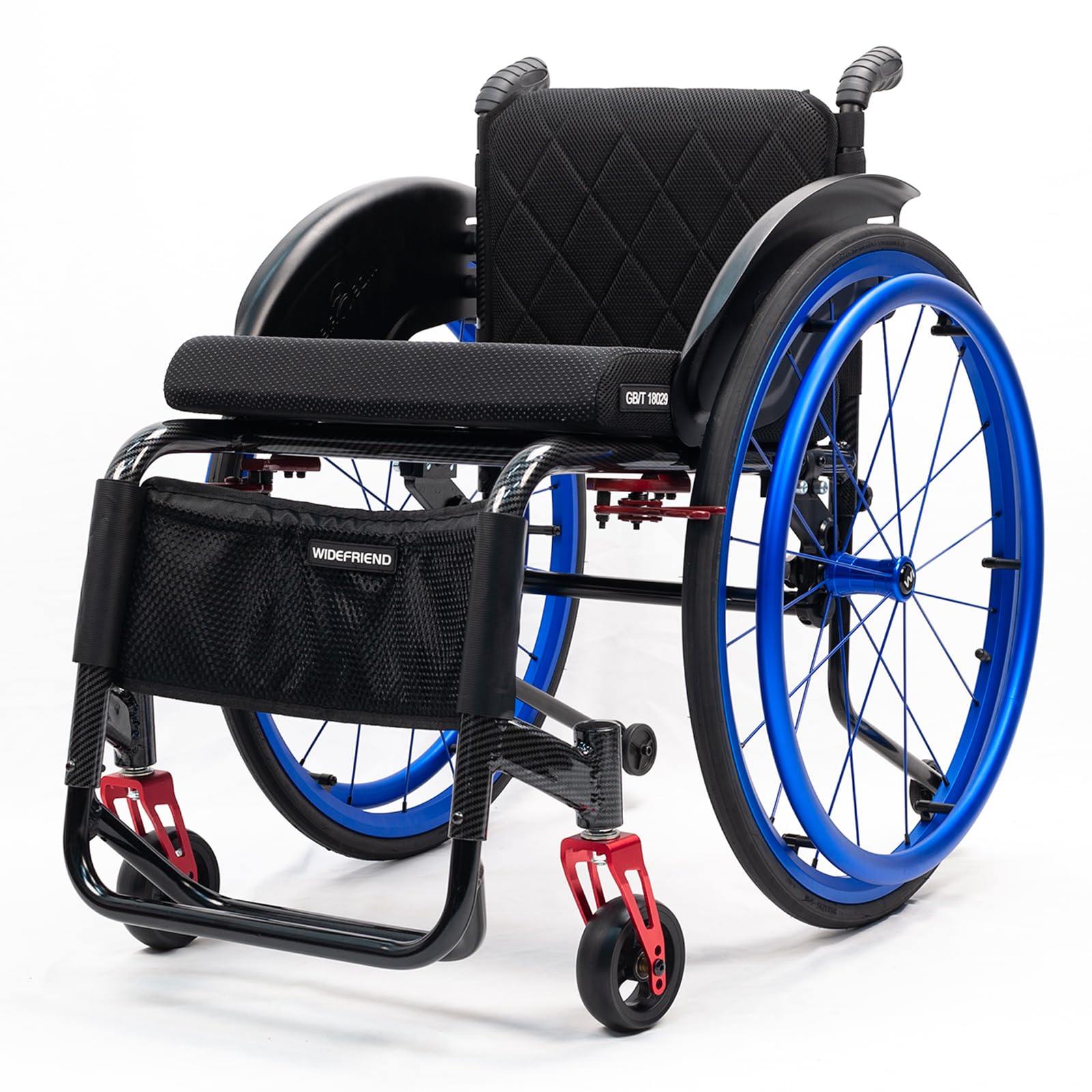 Lekki sportowy wózek inwalidzki aluminiowy cichy wózek inwalidzki odpowiedni dla nastolatków, dorosłych i osób starszych (siedzenie o szerokości 38 cm, niebieski)