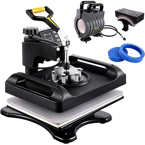 VEVOR Heat Press, 5 in 1 Upgraded Heat Press Machine15x15, Anti-Scald and Fast-Heating, Swing Away Digital Control Multifunction Heat Press for Sublimation Combo for T-Shirt Hat Cap Mug Plate, Black
