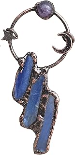 Lightning Thunder Shape Blue Kyanite Quartz Crystal and Amethyst Vintage Boho Necklace Handmade Inlaid Vintage Retro Style Jewelry Protection Negative Energy Cleanser Natural Stress Aid Soothe Mind Emotions For Men and Women TXL013