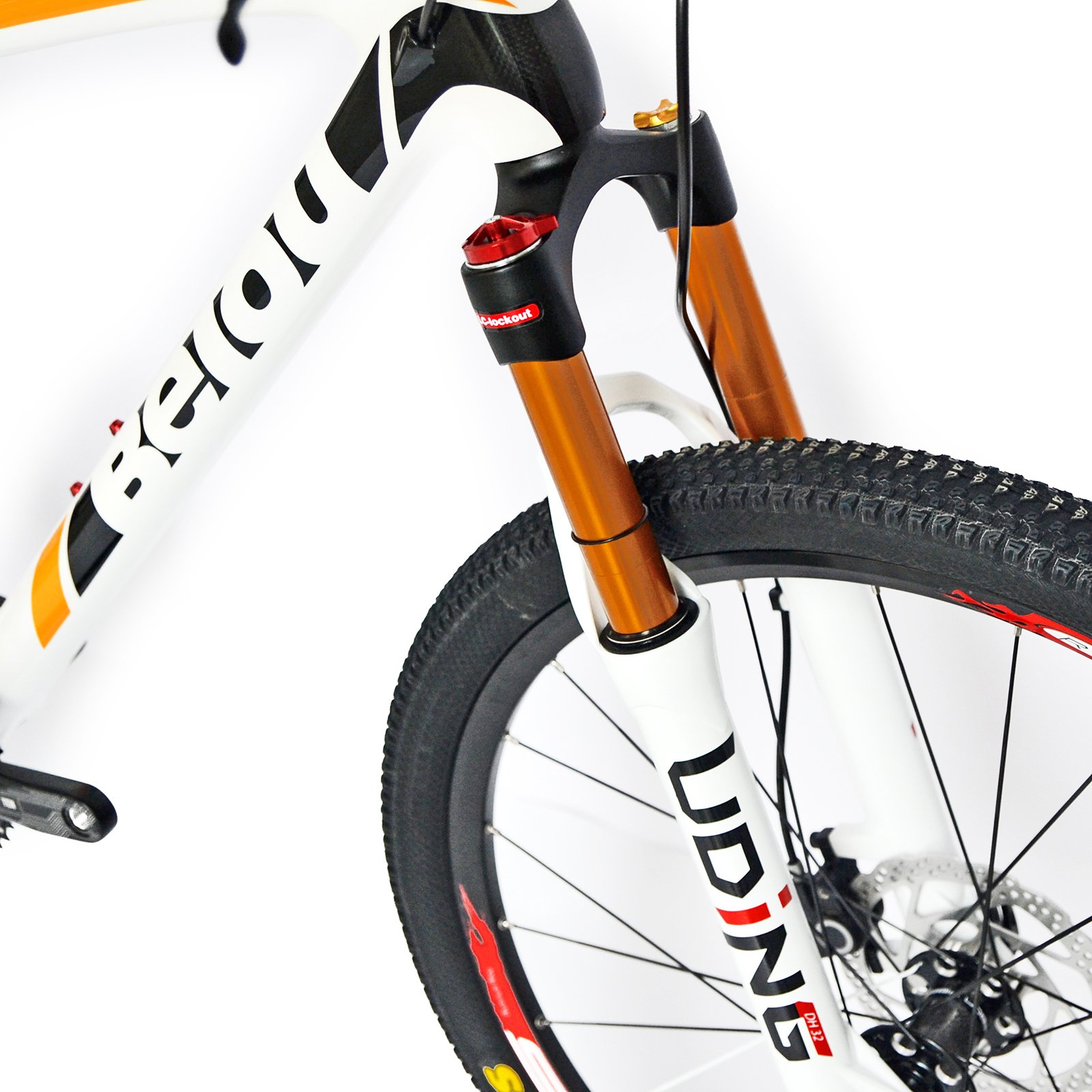 mountain bike a telaio rigido, in fibra di carbonio, Shimano Deore M610, 30 velocità, ultraleggera (10,65 kg), ruote RT da 66,04 cm, passaggio cavi interno professionale Toray T800, mozzi in carbonio lucido CB018, Donna, BO-CB018, White Orange, 17-Inch