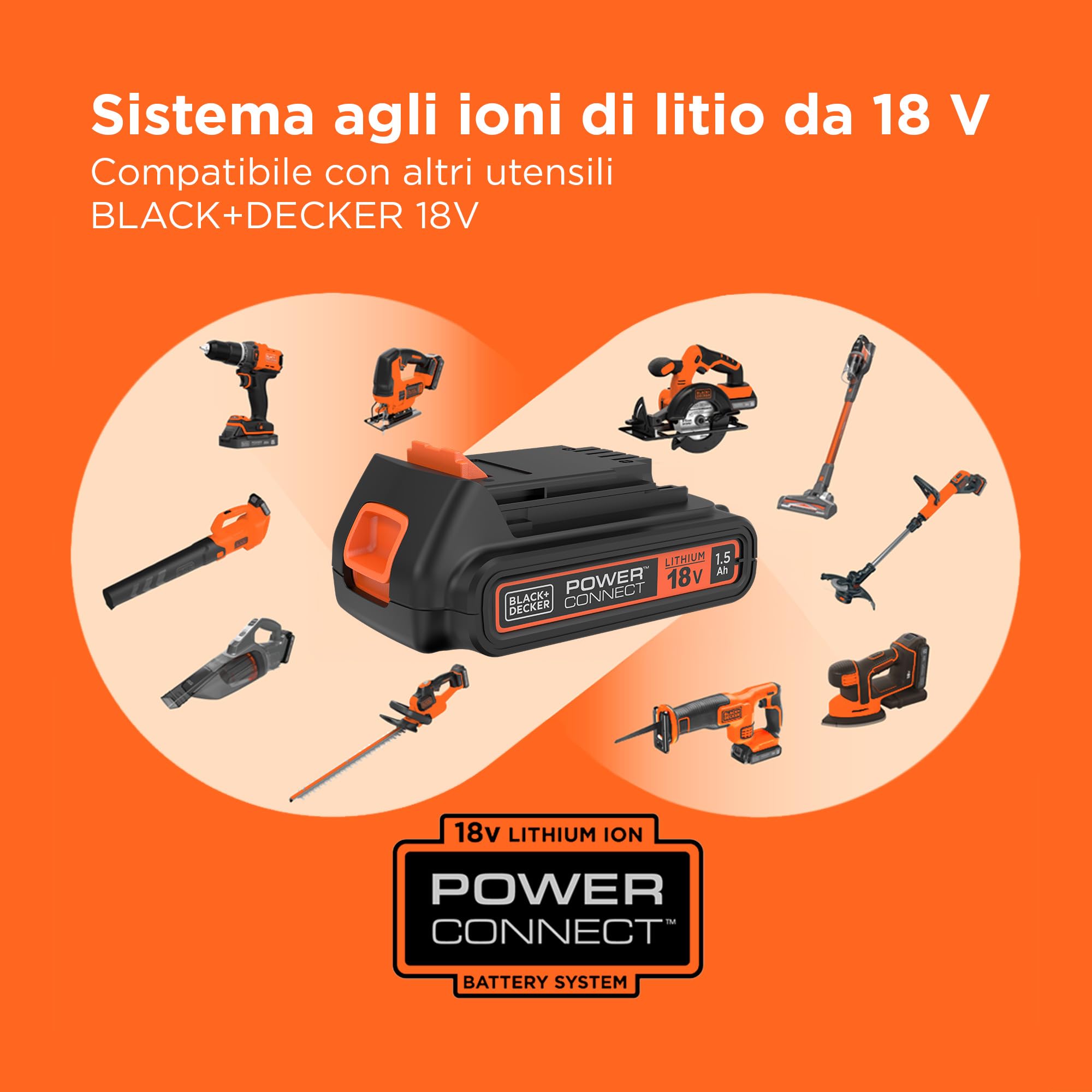 BLACK+DECKER Trapano a percussione da 18V, 2 batterie da 2Ah, caricabatterie da 400mA, 100 accessori, custodia, BDCHD18D2AB-QW