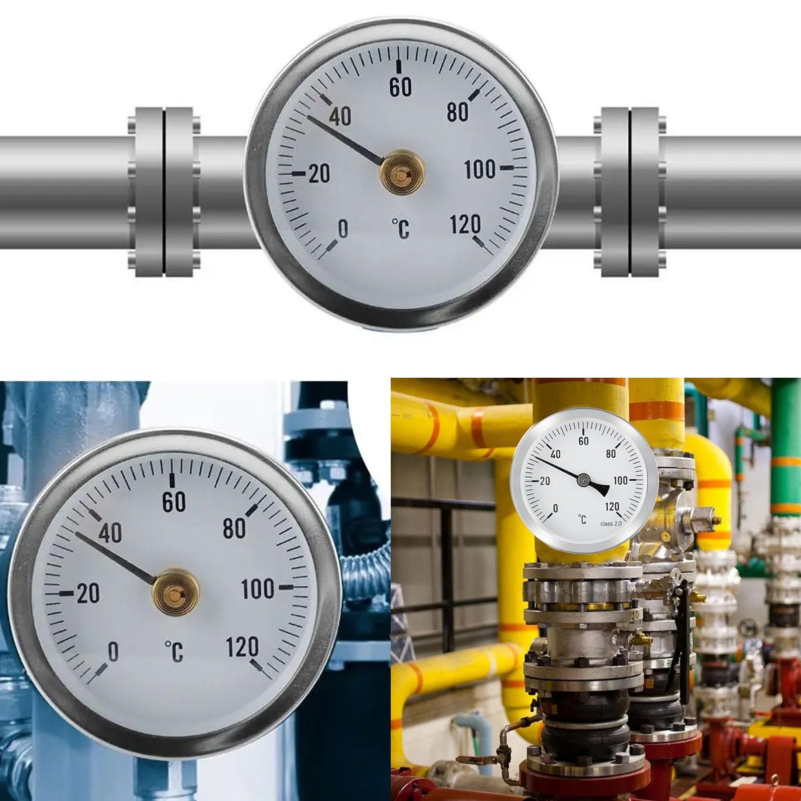6 Stück Anlegethermometer Heizungsrohr,Temperaturanzeige Mit Clip-On Feder 0-120℃,Rohrthermometer 63 mm Rohr Thermometer,Heißes Wasser Rohr Thermometer,Zeigerthermometer für Rohre Kessel