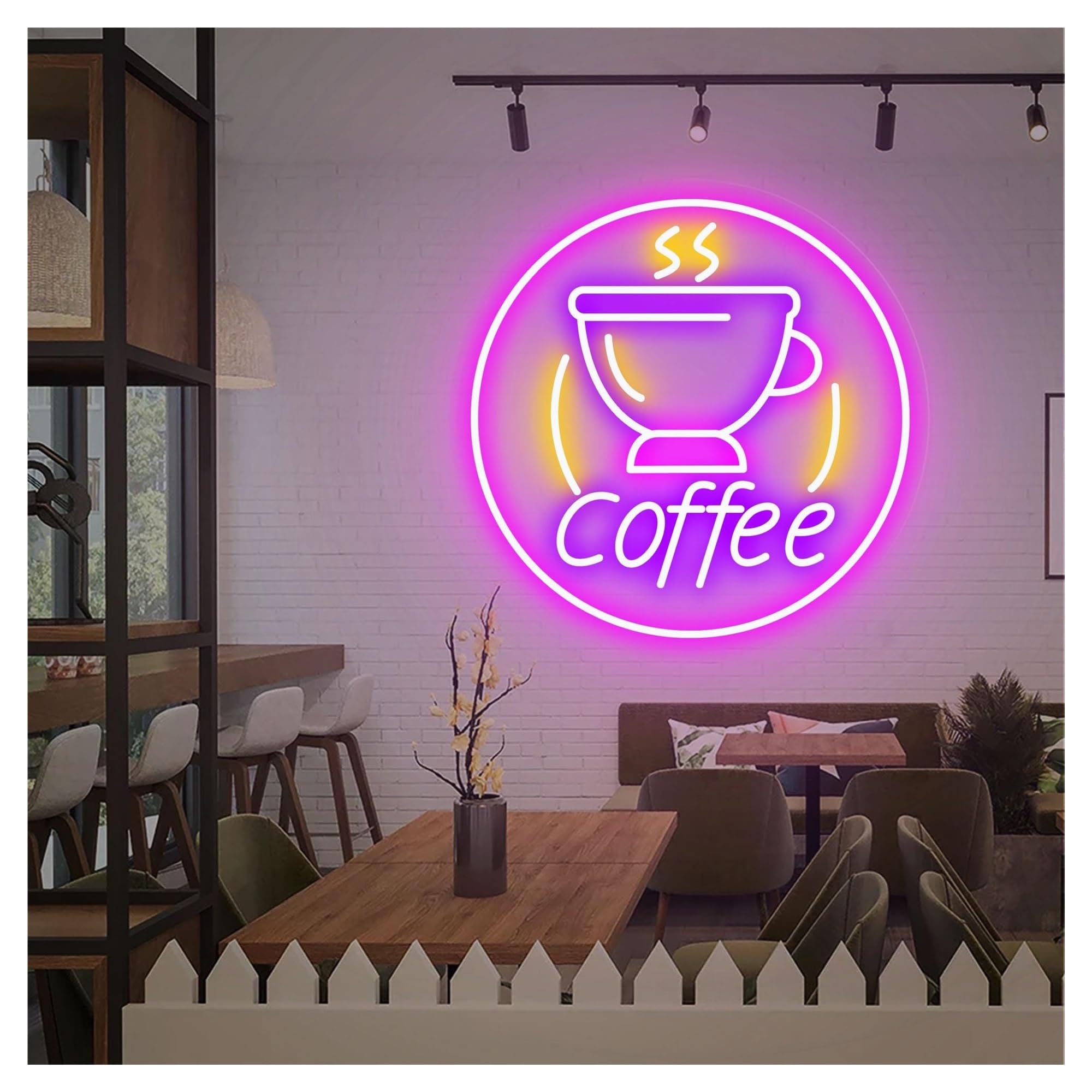RONGCH Hanging Art Neon Signs Coffee Neon Sign, Suitable for Cafe Shop Home Bar Decor with Brightness Adjustable 40cmx40cm(D)