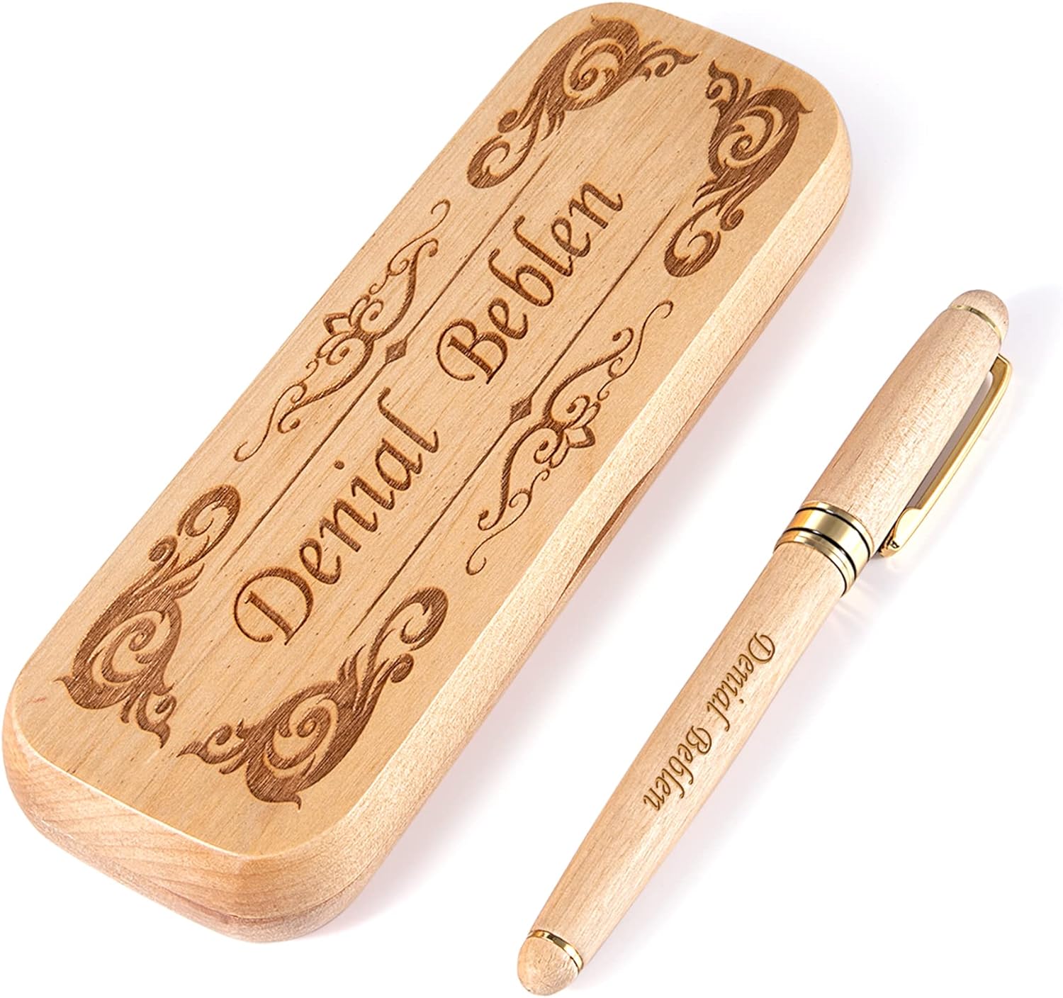 Bivei Engraved Pen Gift for Women & Men, Personalized Pen and Pencil Set in Maple Wood, 2 Pcs Wooden Pens Set, Luxury Gel Pen with Ink Refills（Original - Style 6