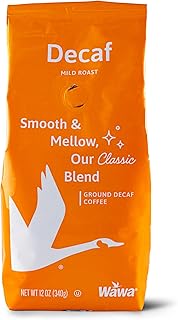 Wawa Ground Coffee Decaf Mild Roast, 12 oz Bag, Regular Smooth Balanced Classic Blend, Hot or Iced Decaf Coffee Slightly Sweet, 100% More Responsibly Sourced from Rainforest Alliance Certified Farms
