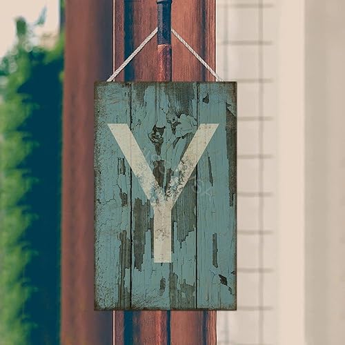 Vista 294 de Letrero colgante de madera con letra A, letrero de madera, decoración del hogar, 26 letras del alfabeto de metal, placa de madera, decoración