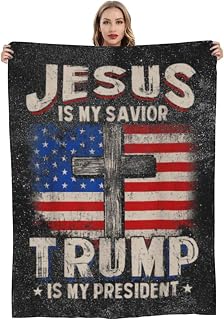 Jesus is My Savior Trump is My President Squared Gifts Fleece Throw Blanket for Couch Sofa or Bed Throw Size Soft Fuzzy Plush Blanket Flannel Lap Blanket Cozy Comfy for All Seasons 50"x40"