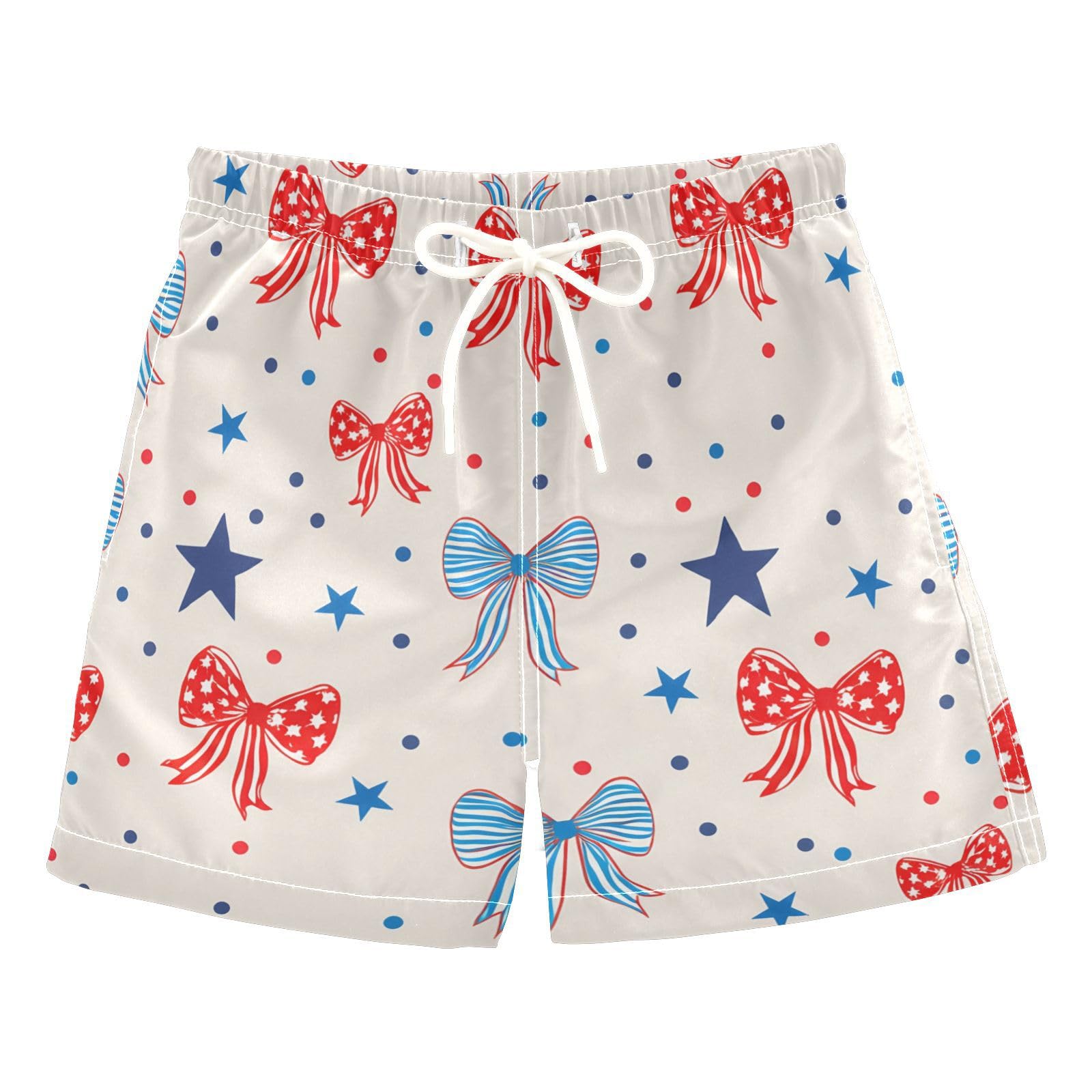 YANENDIE Boy Swim Trunks Colorful Bows Stars Summer Beach Quick Dry Swimsuit Bathing Suit, 2-8T