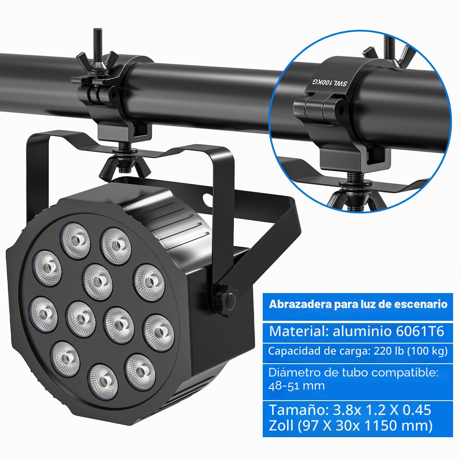 4 piezas Truss Clamp Abrazadera para Luces de Escenarios Aleación de aluminio Pinza de Gancho Truss Clamp para Cabeza Móvil LED par Carga de 100 kg para 48-52mm Tubo