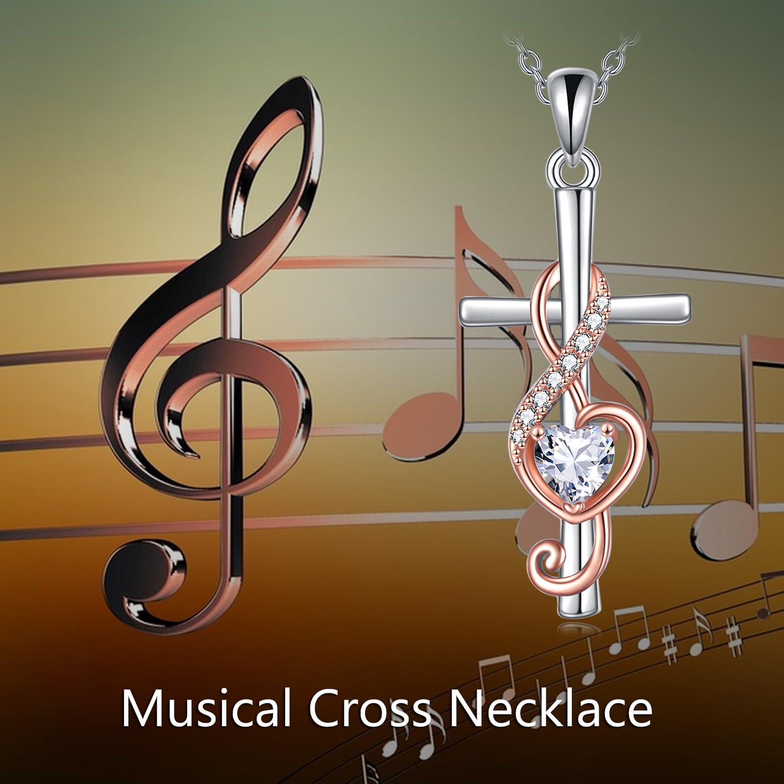 YAFEINI Collar de cruz con nota musical, violonchelo, guitarra para mujer, plata de ley, joyería de conformación, regalos para mujer