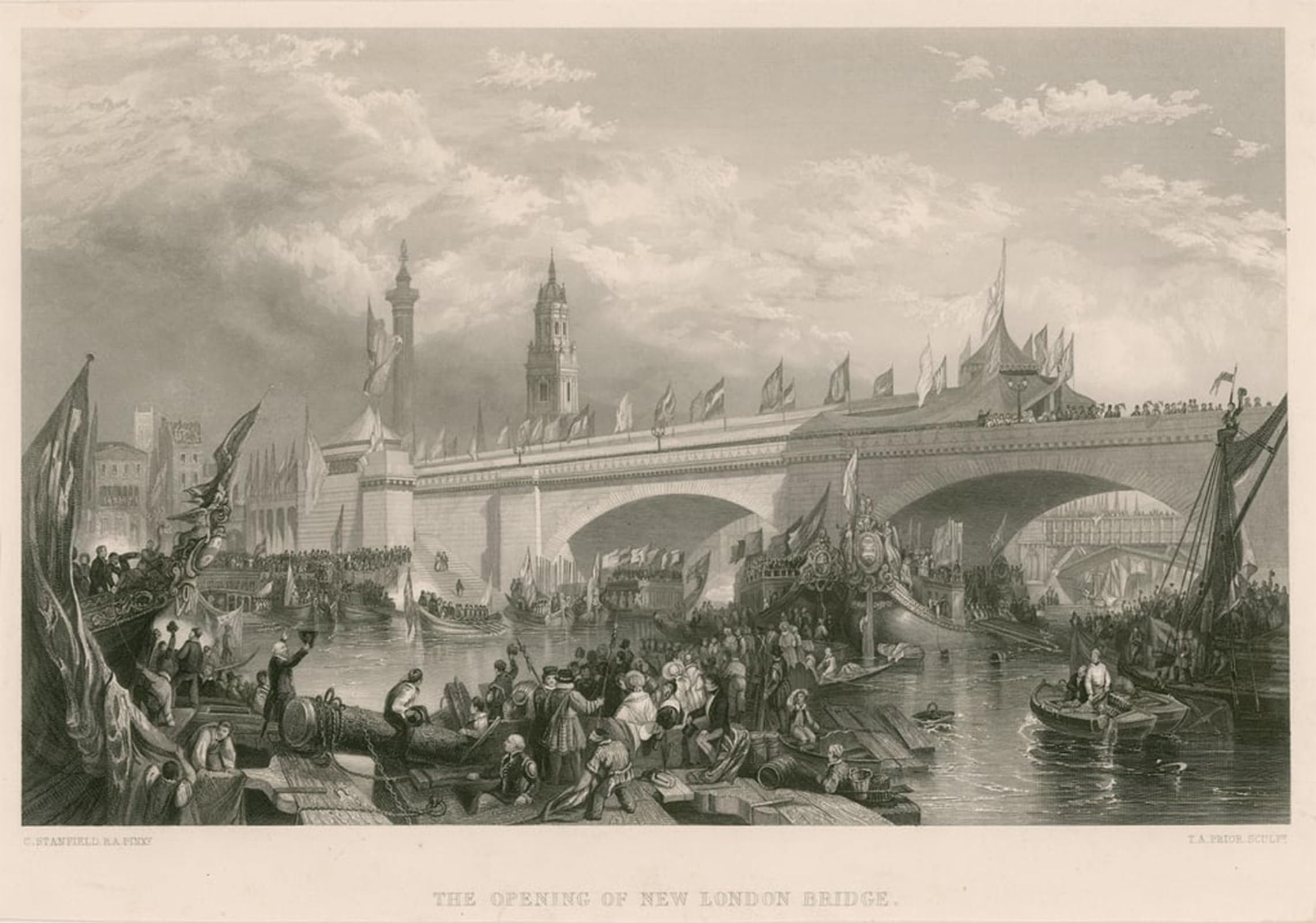 POSTERIIk Famous Print Pop Art Wall Art Graffiti the Opening of New London Bridge by William Clarkson Stanfield Art Prints for Home Decor 60x90cm