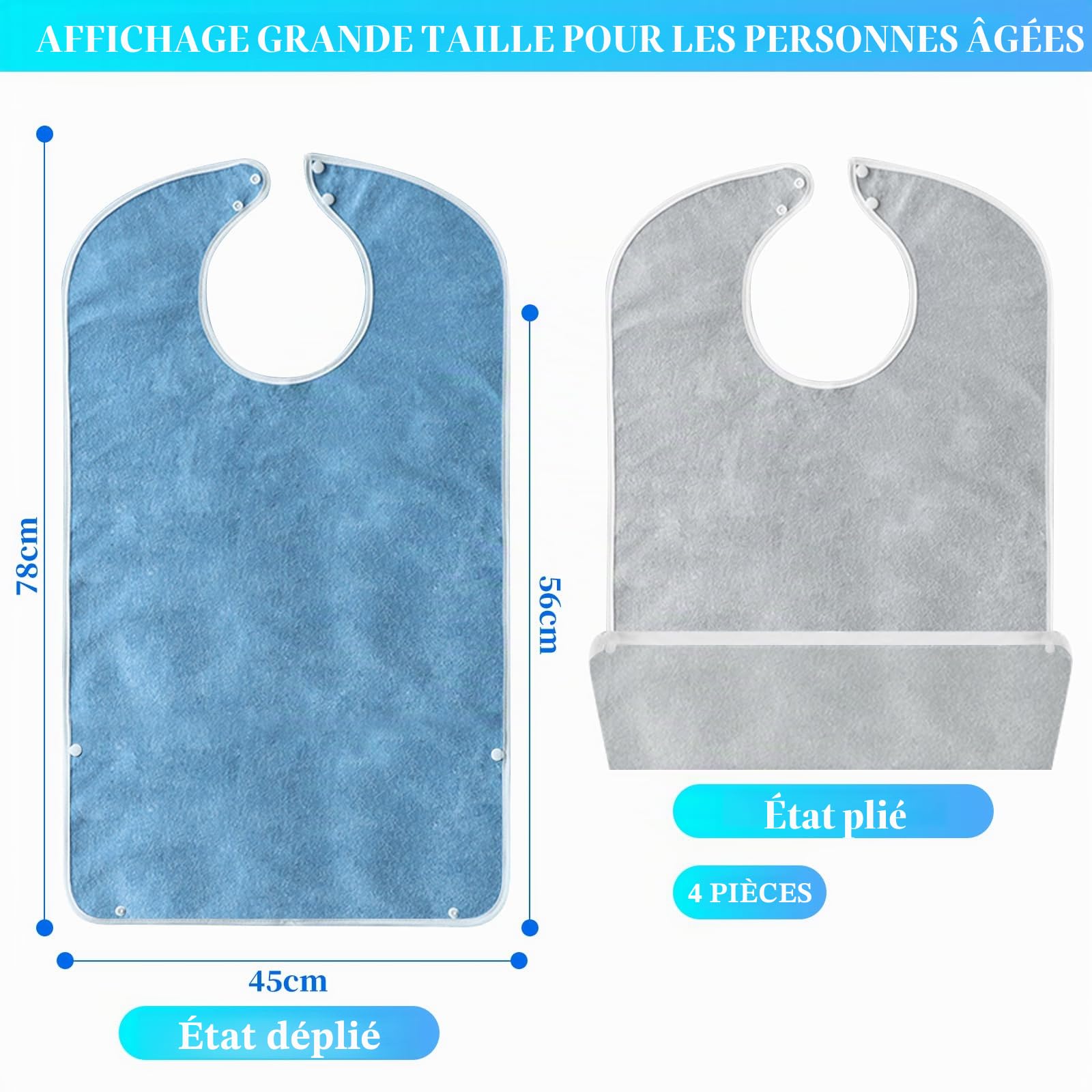 MeYuxg Lätz Lot de 3 bavoirs imperméables pour adultes avec boutons-pression et garde-boue, pour hommes, femmes, personnes âgées et handicapées