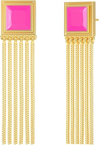 ABSHEL Pink Fuchsia Chalcedony Stud Earrings for Women in Dangling Chain Tassels