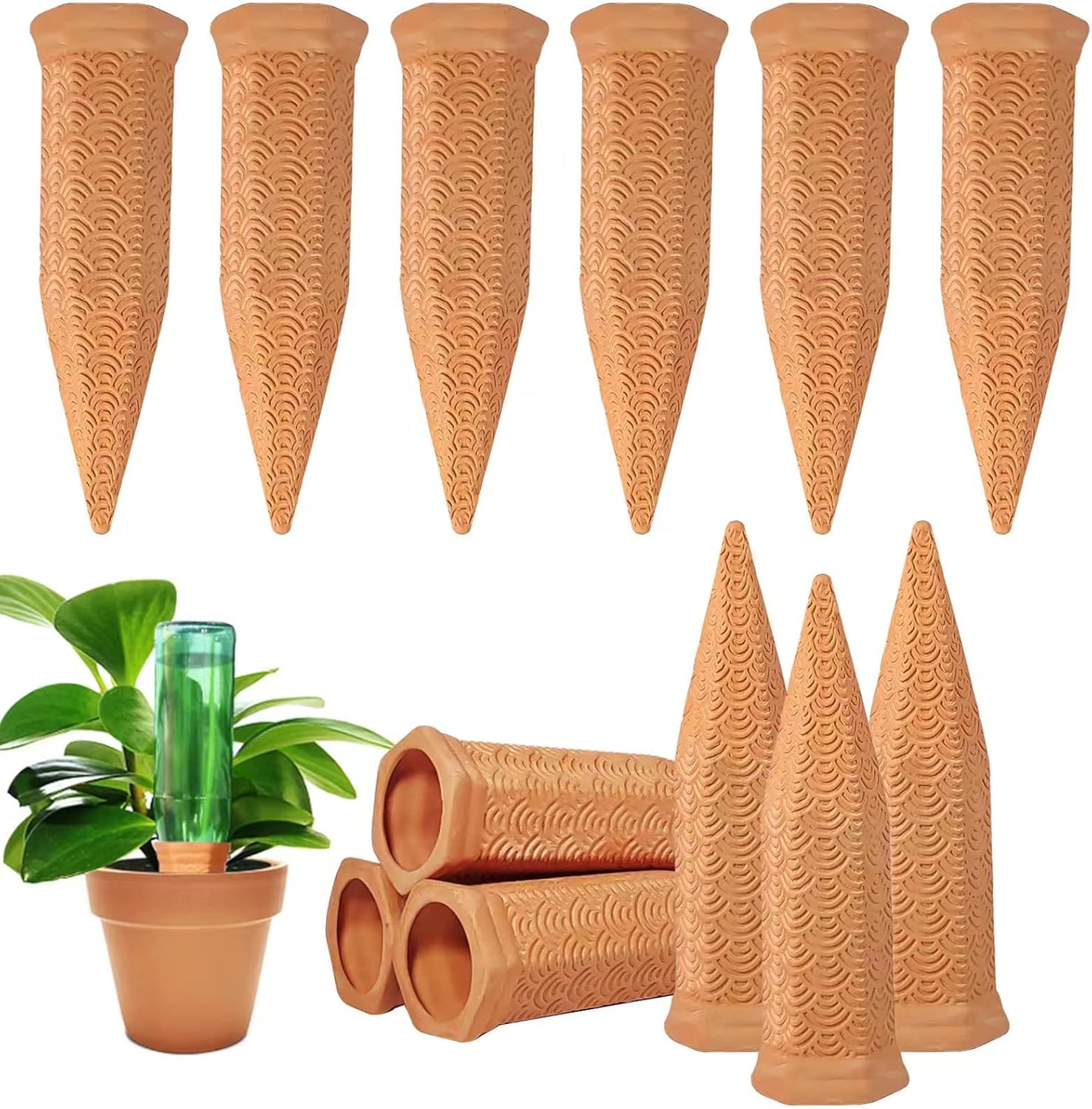 Plant Watering Spikes 12 Pack ,Terracotta Plant Watering