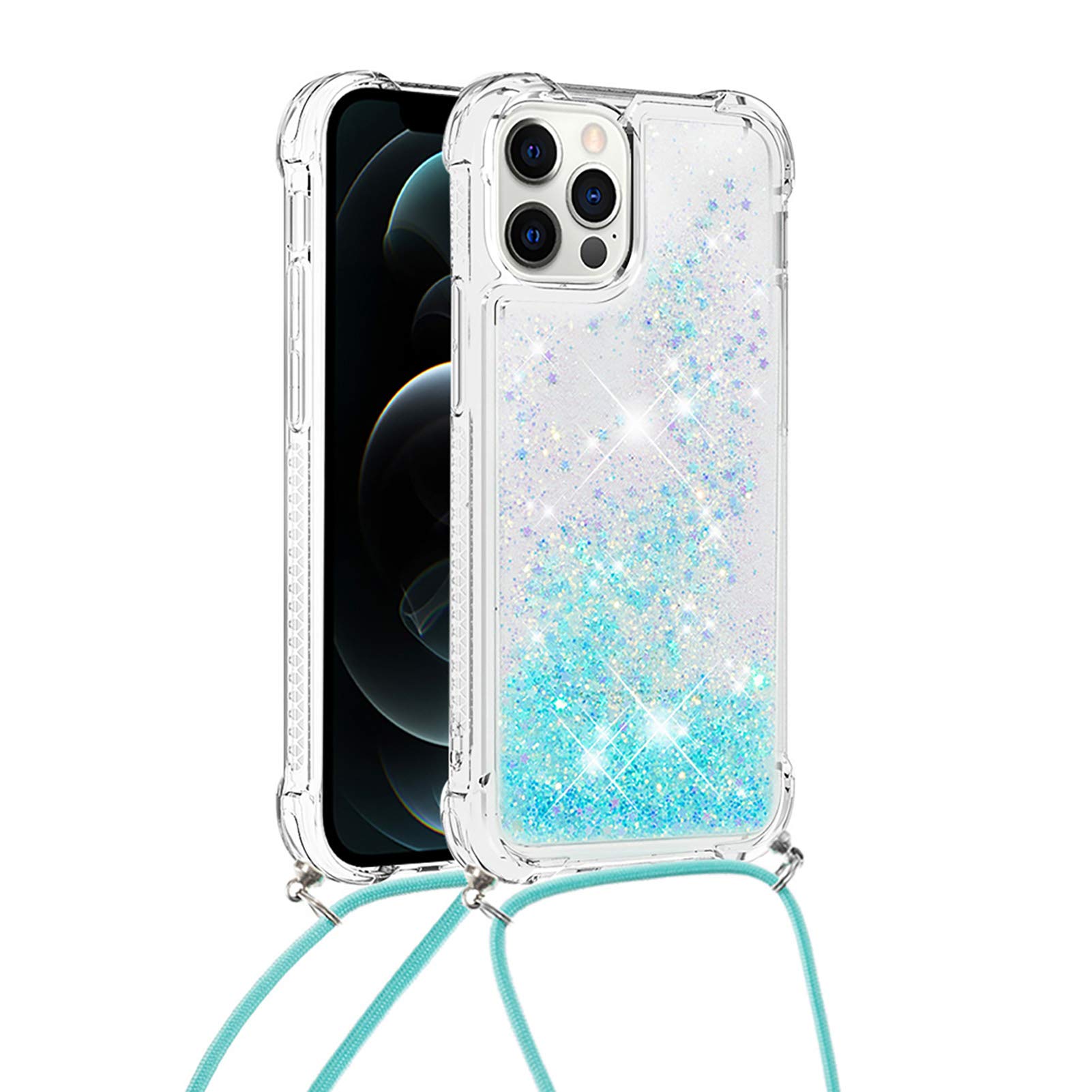 Custodia IPhone 12 Con Brillantini Liquidi E Collana - LP Star Blue - Foto 2