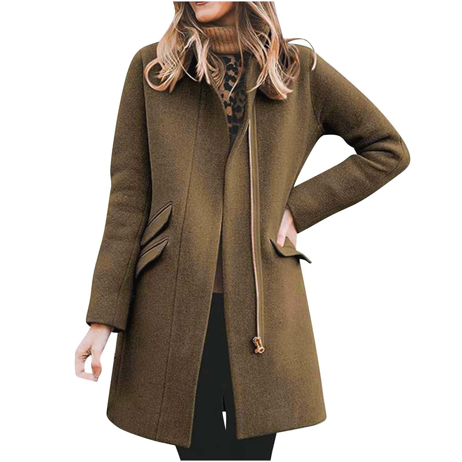 HAOLEI Cappotto di pisello Donna Slim Fit Cappotti Monopetto Invernali Giacca Caldo Maniche Lunghe Elegante Tinta Unita Cappotti Giacca Trench Cappotto Doppiopetto in Lana Coat per Autunno Inverno