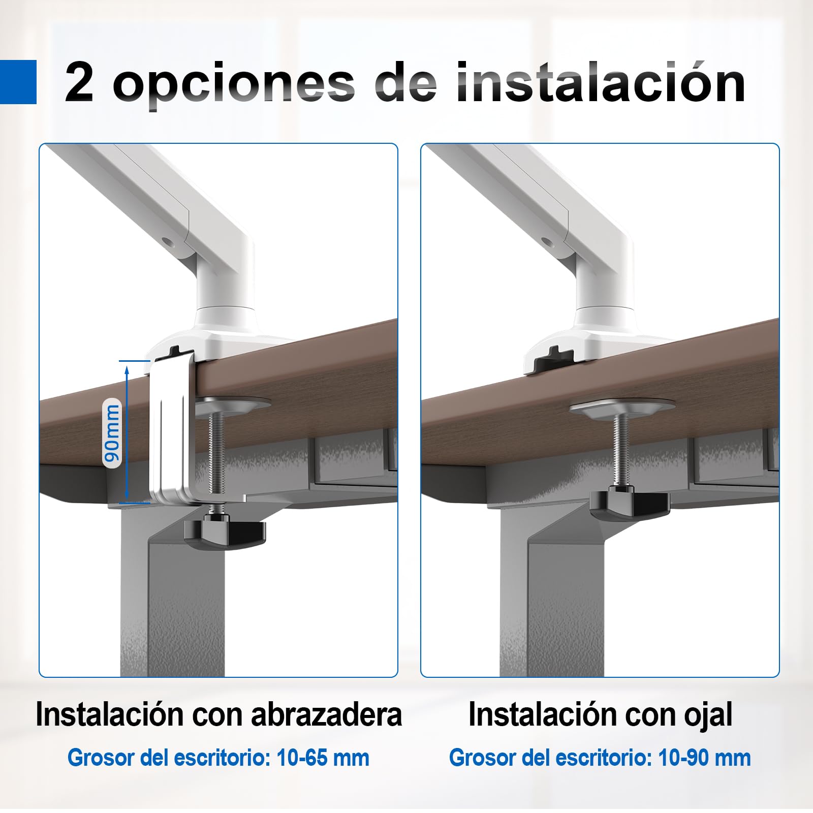 GRIFEMA GB2003W-1 Soporte de Monitor con Resorte de Gas para Pantalla de Computadora de 13-32 Pulgadas, Altura Ajustable, VESA 75x75/100x100, Peso 2-9 kg, Blanco