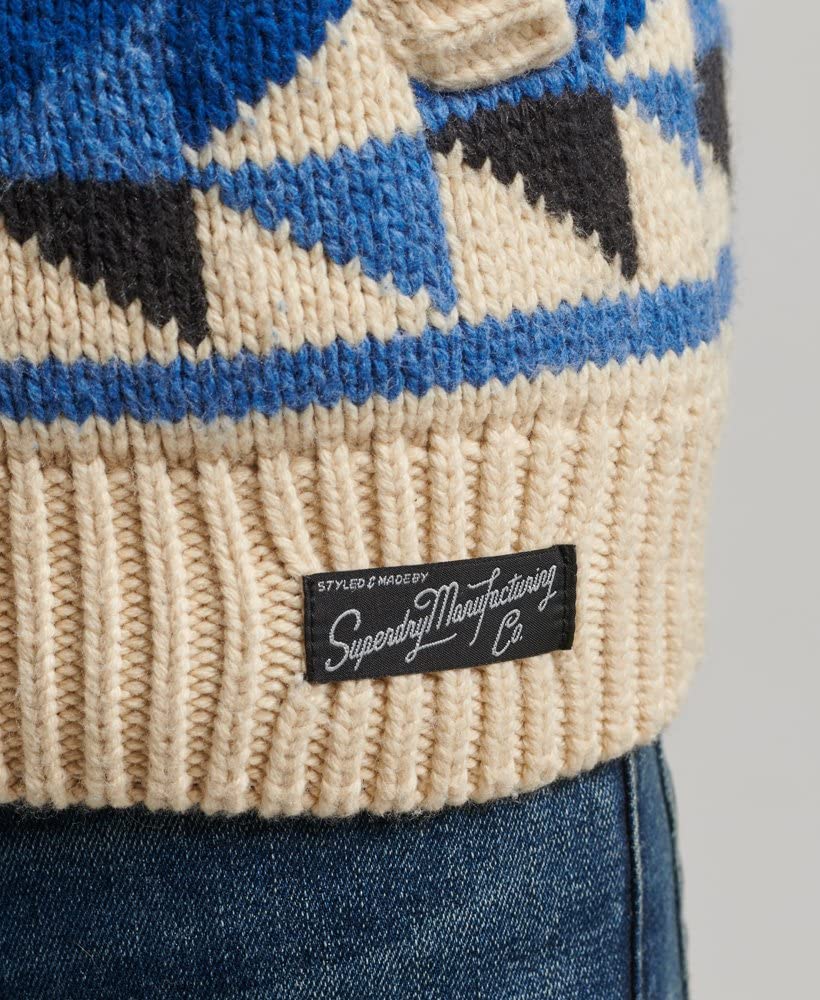 Superdry Cardigan da uomo con cerniera a scialle, Farina d'avena Multi, XL