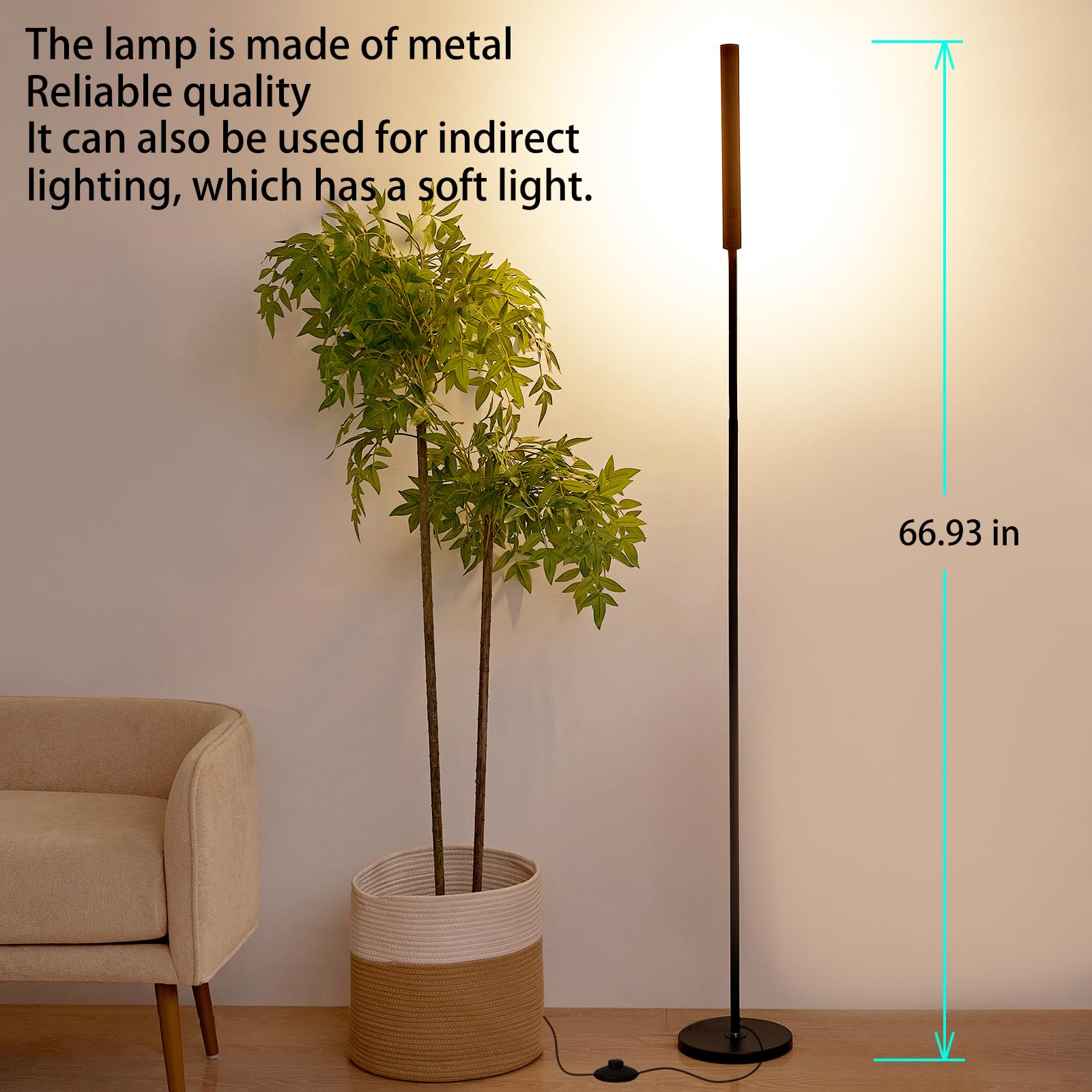 HUAKEY LED Floor lamp, Dimmable Adjustable Modern Standing Light, 5 Colour Temperatures, with Foot Switch, Timer - Image 4