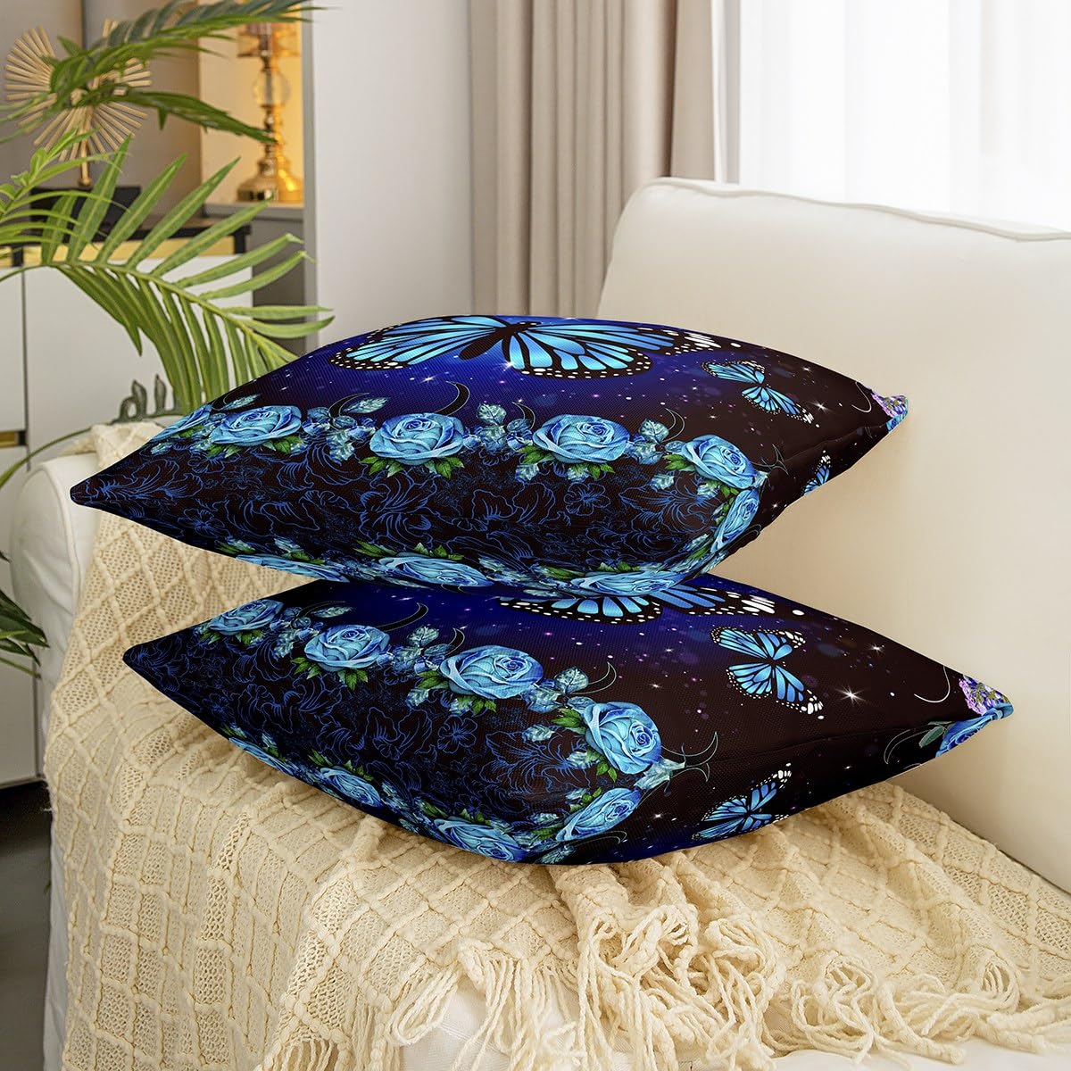Set di 4 federe per cuscini per bambini, motivo farfalla, 45 x 45 cm, morbide, con motivo floreale e farfalle, per decorare la camera da letto