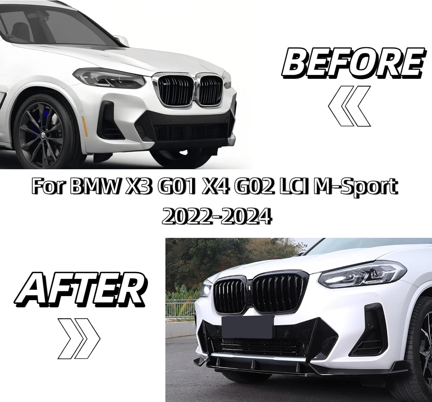 Front Lip 3Pcs Compatible with BMW X3 G01 X4 G02 LCI M-Sport Model 2022 2023 2024 Front Bumper Lip Spoiler Splitter Carbon Fiber Print