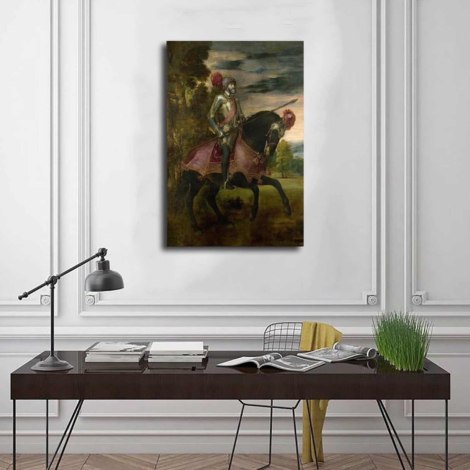 ANFOTCM Tycjan, konny portret Karola V, artystyczna dekoracja ścienna plakat rodzina bar restauracja garaż kawiarnia sztuka znak prezent 50 x 75 cm