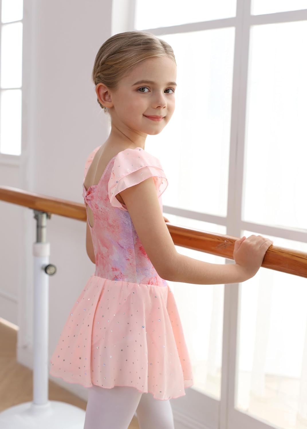 MdnMd Ballet Leotards with Skirt Toddler Girls Dance Ballerina Outfit Dresses Short Sleeve image 2