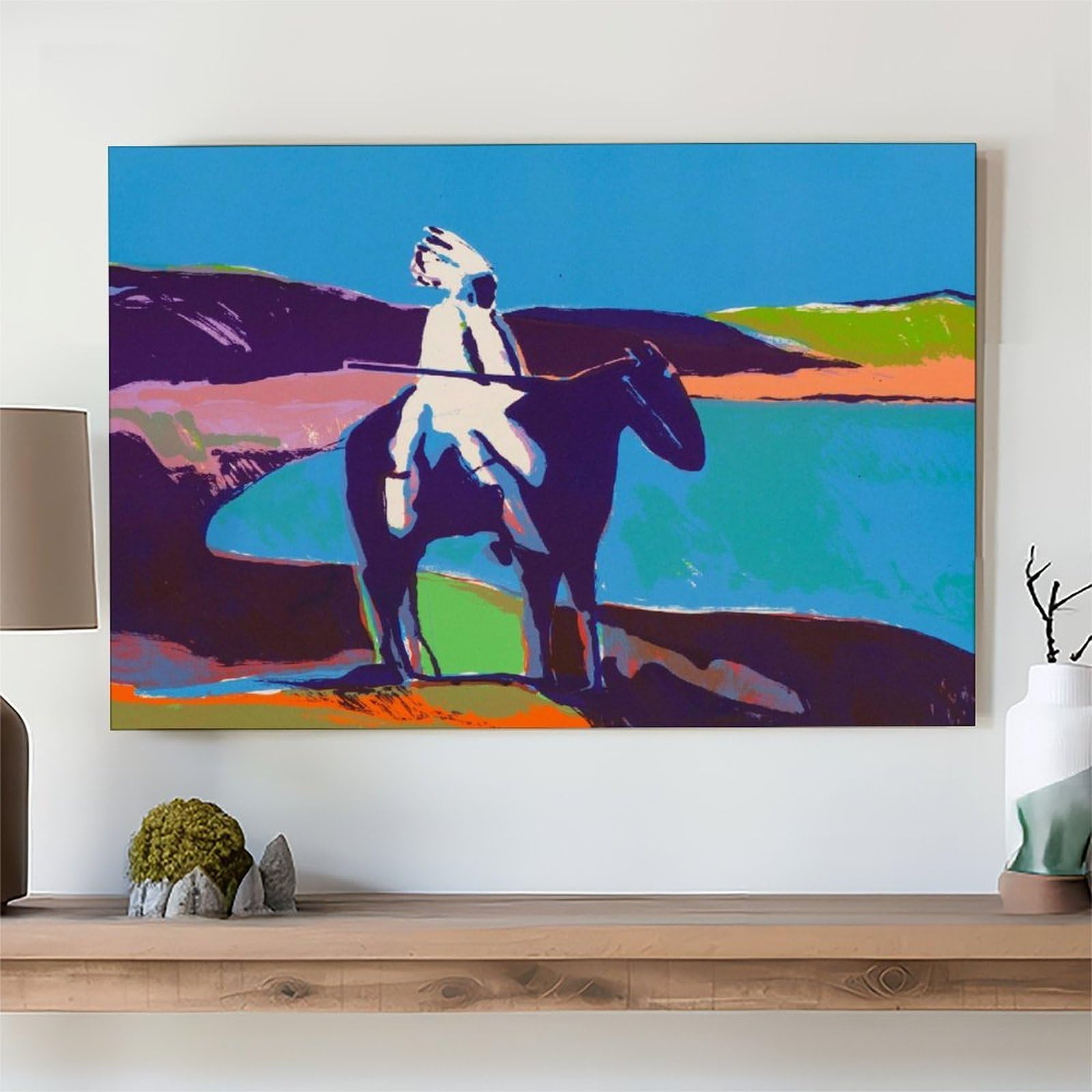 F I N U C B Indian at The Lake (stan II) – Fritz Scholder Native Pop – Współczesna ekspresja rdzennych mieszkańców, plakaty, wydruki, obrazy na płótnie, sztuka ścienna, ramka 30 cm