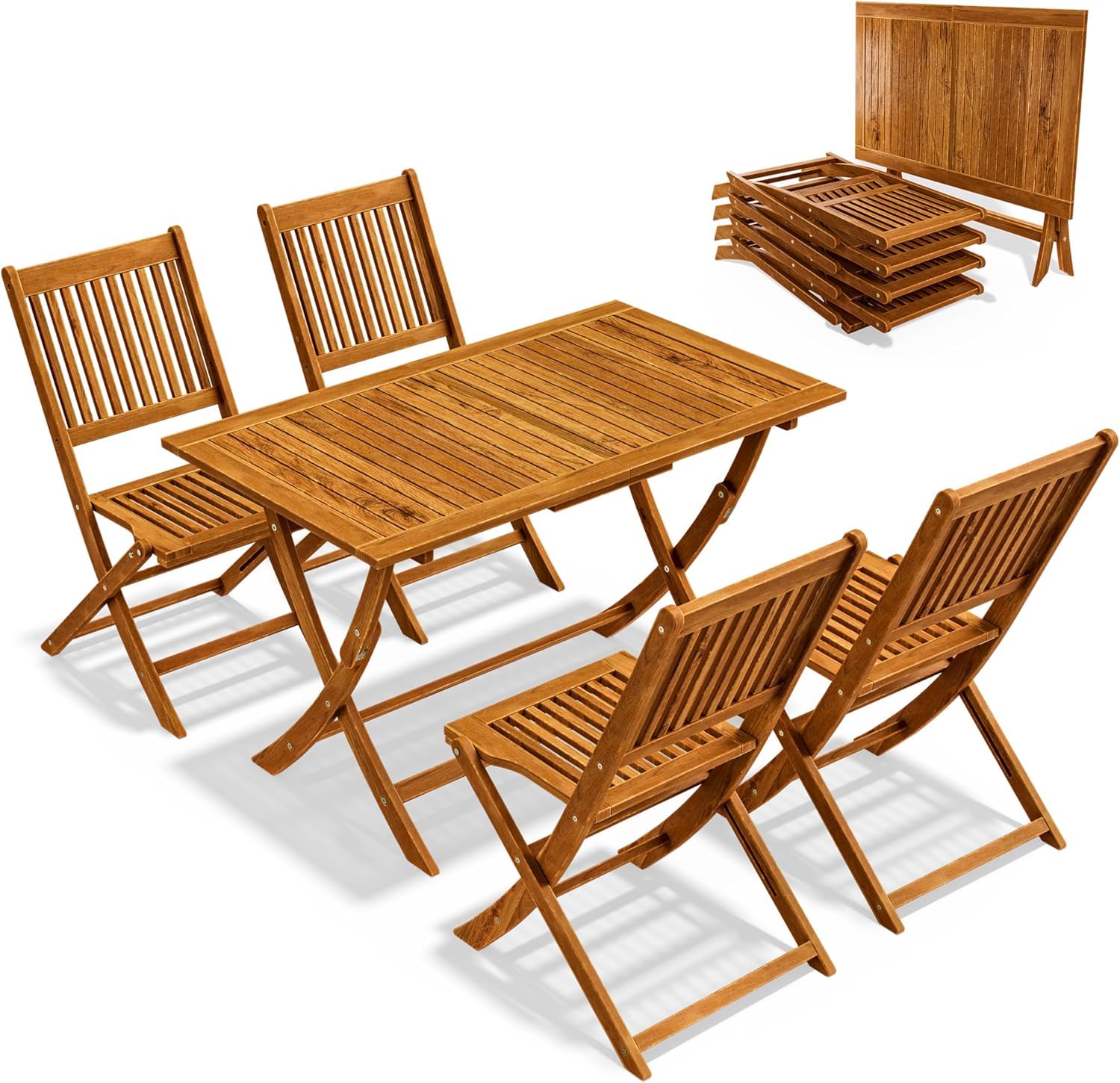 CASARIA® Sydney Garden Furniture Set NEW 2026 Model: Extra-stable Table with Reinforcing Strip, 5-Piece FSC®-Certified Acacia Wood | 4 Foldable Chairs Wooden Outdoor Furniture Set — image 1