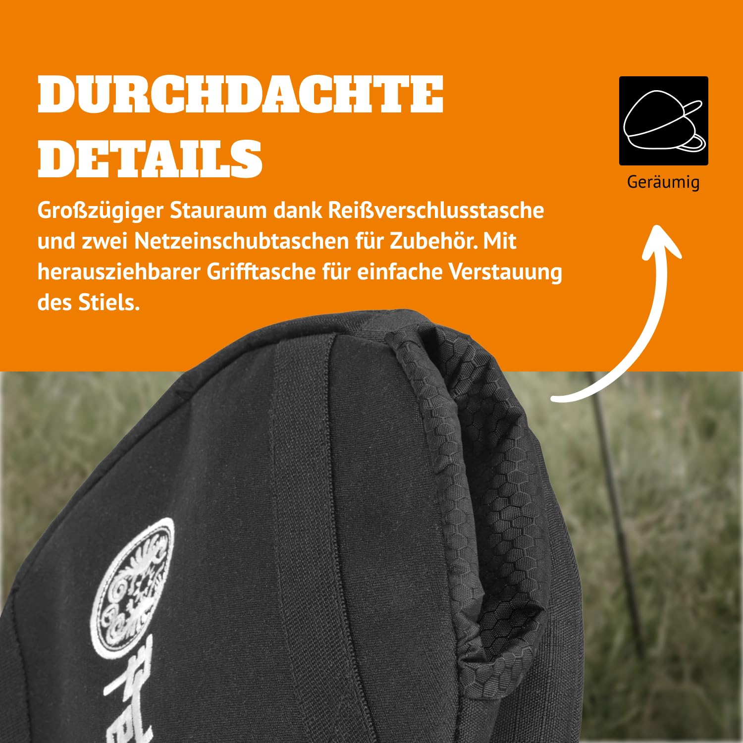 Petromax Transporttasche für Feuerpfanne FP35 - Aufbewahrungstasche aus Ripstop-Gewebe für gusseiserne Pfanne - mit Henkeln, Reißverschlusstasche und Netzeinschubtaschen für Zubehör - Schwarz