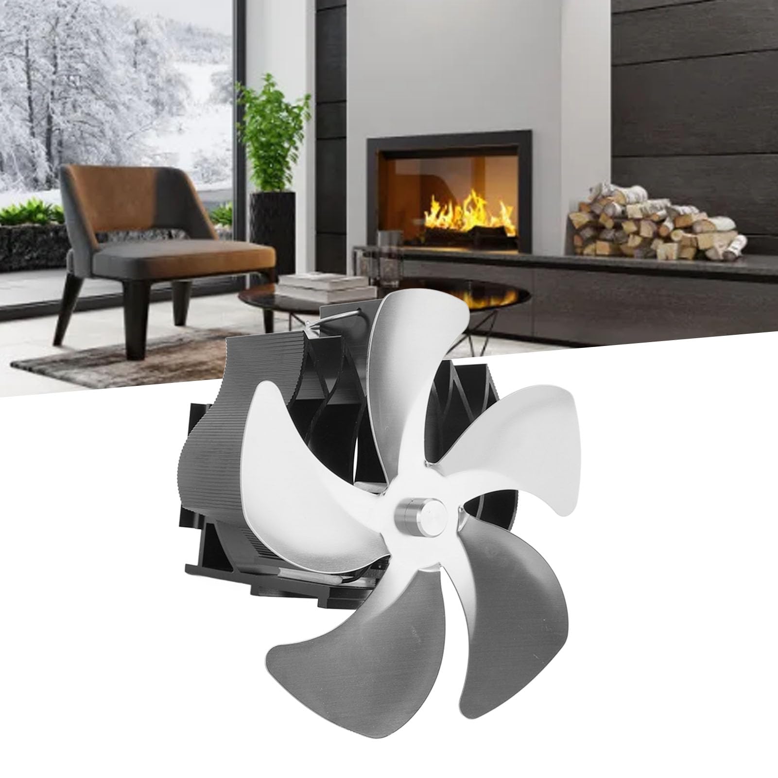 Fdit Ventilatore Termico per Stufa a Legna 5 Pale Design Ecologico (SILVER)