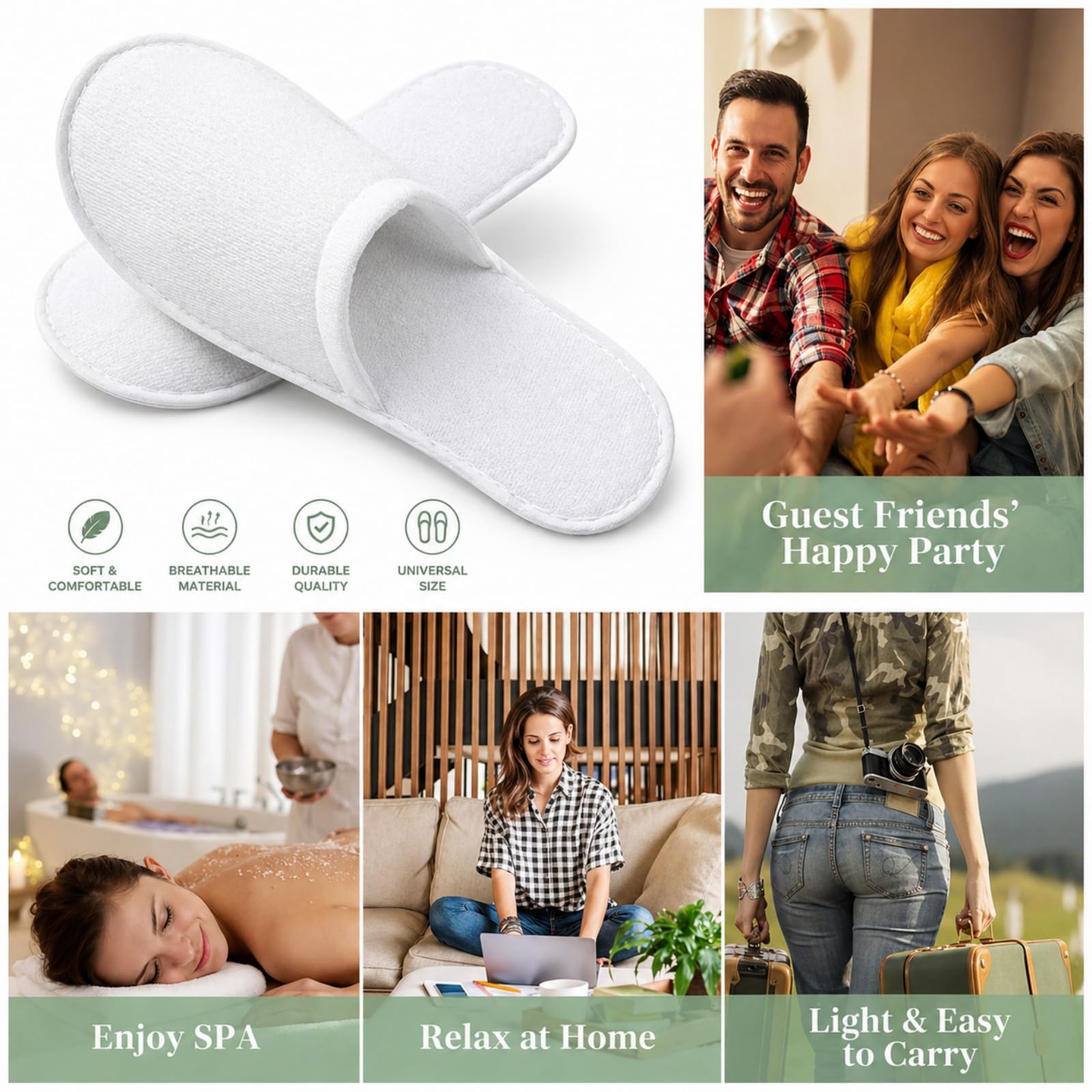 Ciabatte Monouso 3 Paia Taglia 42, Pantofole Usa e Getta in Pile Felpato Spesso, Antiscivolo per Ospiti, Hotel, Casa, Spa e Viaggio.