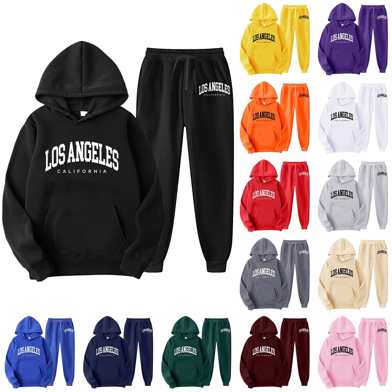 Ropa deportiva para hombre Los Ángeles con estampado Chándal de 2 piezas con capucha con capucha y pantalón largo Y2K Hip Hop Streetwear Transpirable Traje de ocio Verano Ropa deportiva