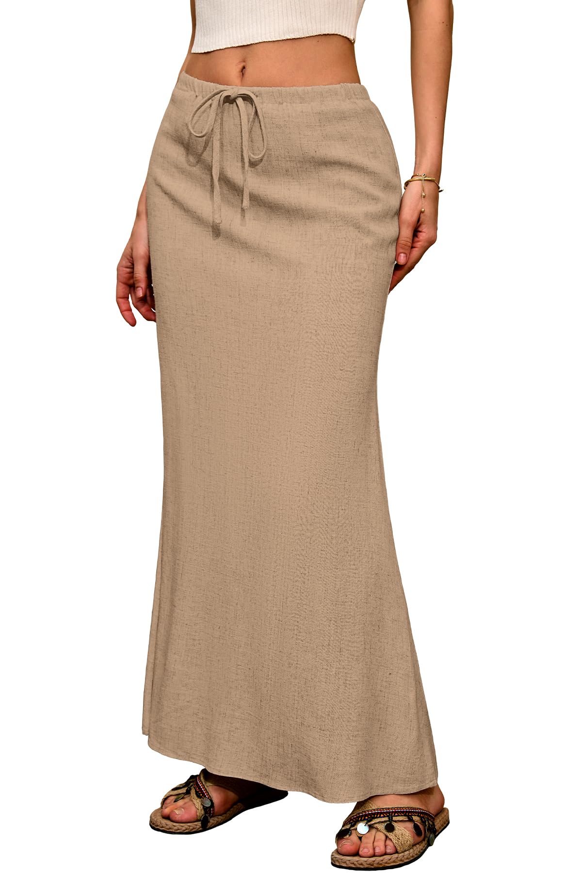 ELLEVEN Linen Flared Maxi Skirt