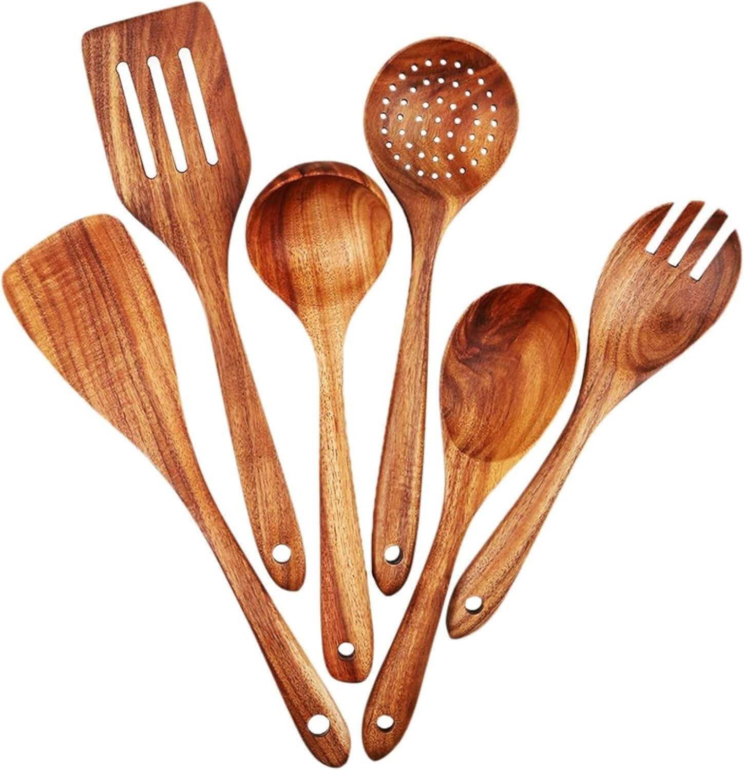 Küchenutensilien-Set, Kochutensilien-Set Aus Holz for Die Küche, Antihaftbeschichtet, Kochgeschirr, Spatel, Gabel, 6-teilig