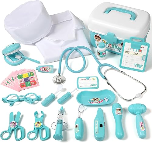 Miniatura 12 de Kit médico duradero para niños, 27 piezas de juguete médico de lujo con estetoscopio real, kit médico para niños pequeños y niñas, regalo de