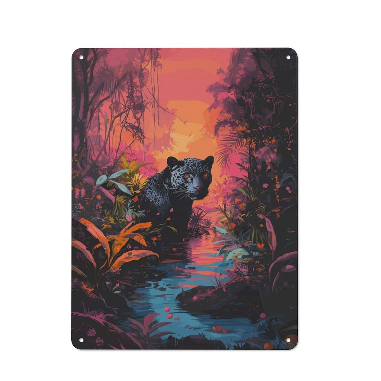 Junmoney Style-5 Retro Metal Plaque 40X30cm Featuring Black Panther In Jungle Poster, Picture, Metal Print, Paint By Omar Kanan For Workshop Wall, For Metal Sign Collectors, For Garage And Workshop Walls