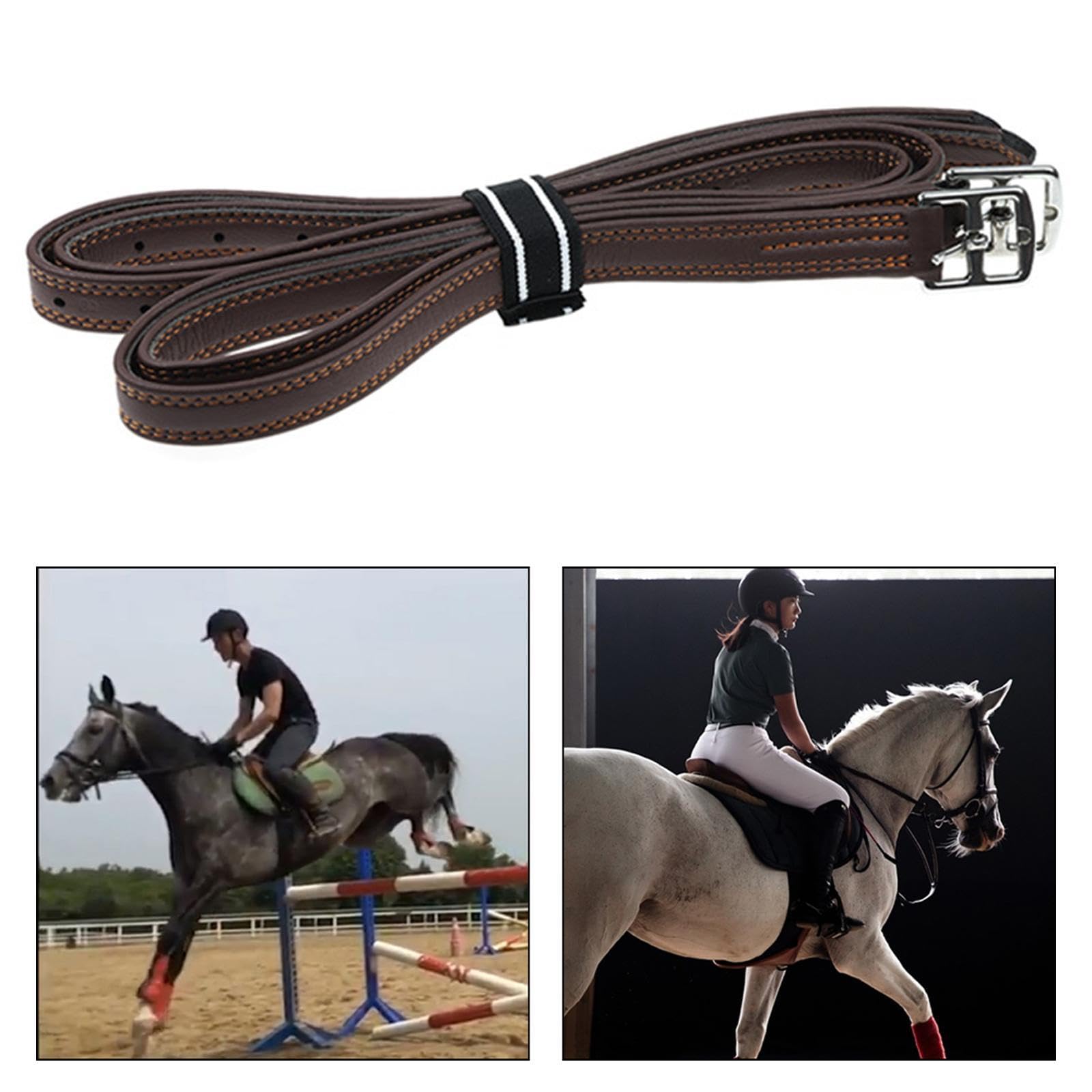 perfk 2 Piezas de Estribo de Cuero con Hebillas de Acero Inoxidable, 53,15 Pulgadas de Longitud, Accesorios Premium, Equipo de equitación Ajustable