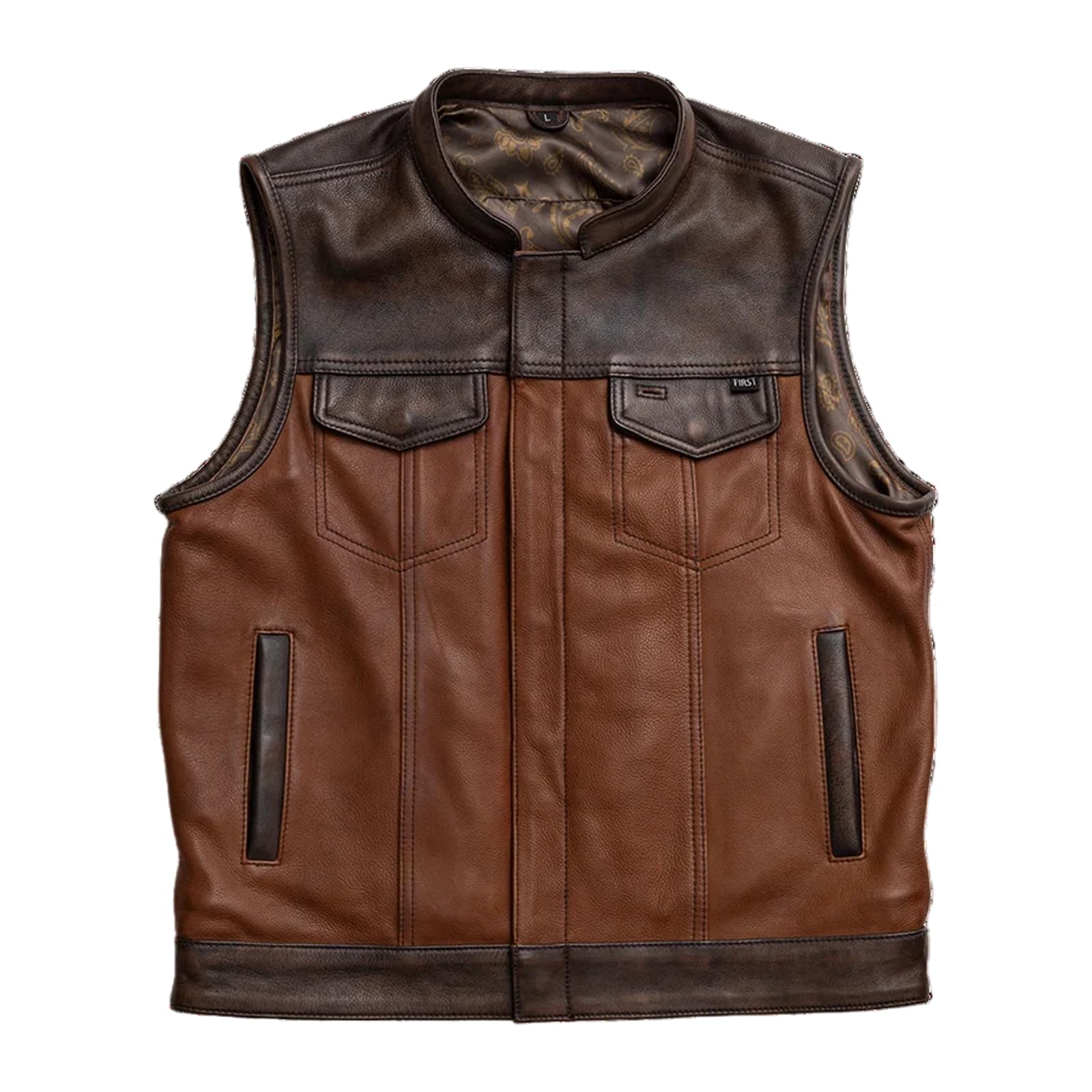 First Mfg CoLeather Motorcycle Vest for Men Riding Club Style Biker Vest with Double Diamond Stitch back Armor Pocket Vest