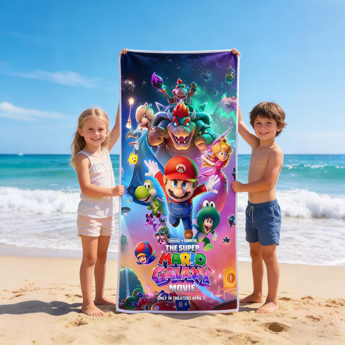 LEKAI Super Mario Beach Towels Soft & Absorbent for Kids Fans Pool Or Beach Super Mario Gift & Quick Dry Large Beach Towel for Adults Women Men