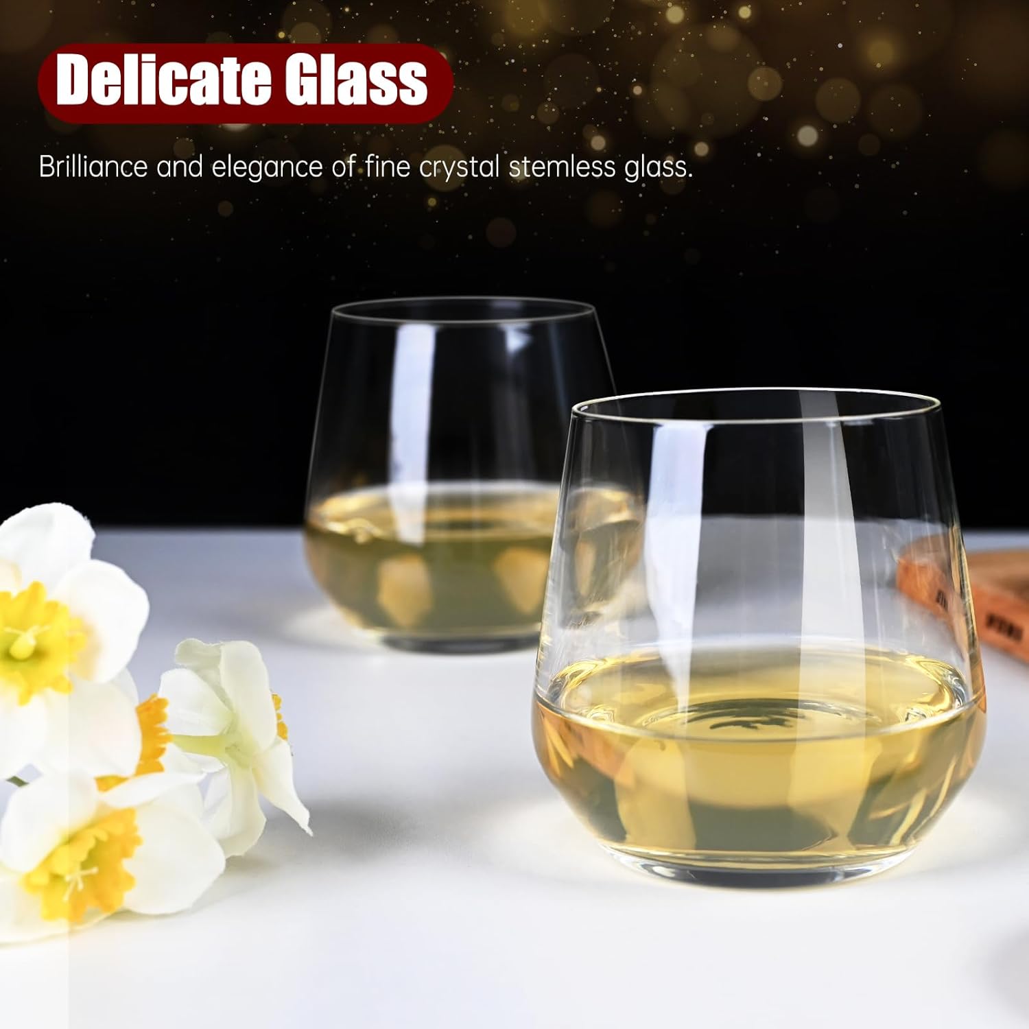 Chouggo Stemless Wine Glasses Set of 6, Hand Blown Premium Crystal Square Red White Wine Glass - Gifts for Women, Men, Wedding, Anniversary, Christmas, Birthday - 15Oz - Image 4